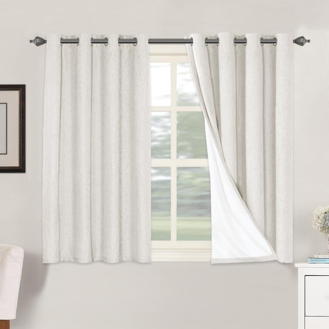 H.VERSAILTEX 100% Blackout Curtains Ivory, Linen Blackout Curtains 96 inch Curtains 2 Panel Set, Elegant Curtain for Bedroom Grommet Drapes for Living Room