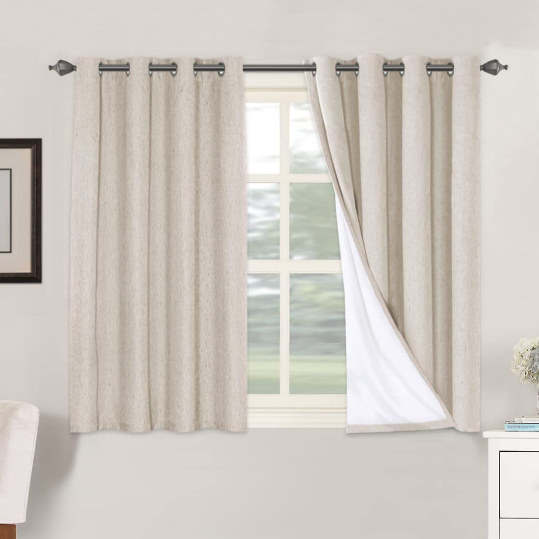 H.VERSAILTEX 100% Blackout Curtains Ivory, Linen Blackout Curtains 96 inch Curtains 2 Panel Set, Elegant Curtain for Bedroom Grommet Drapes for Living Room