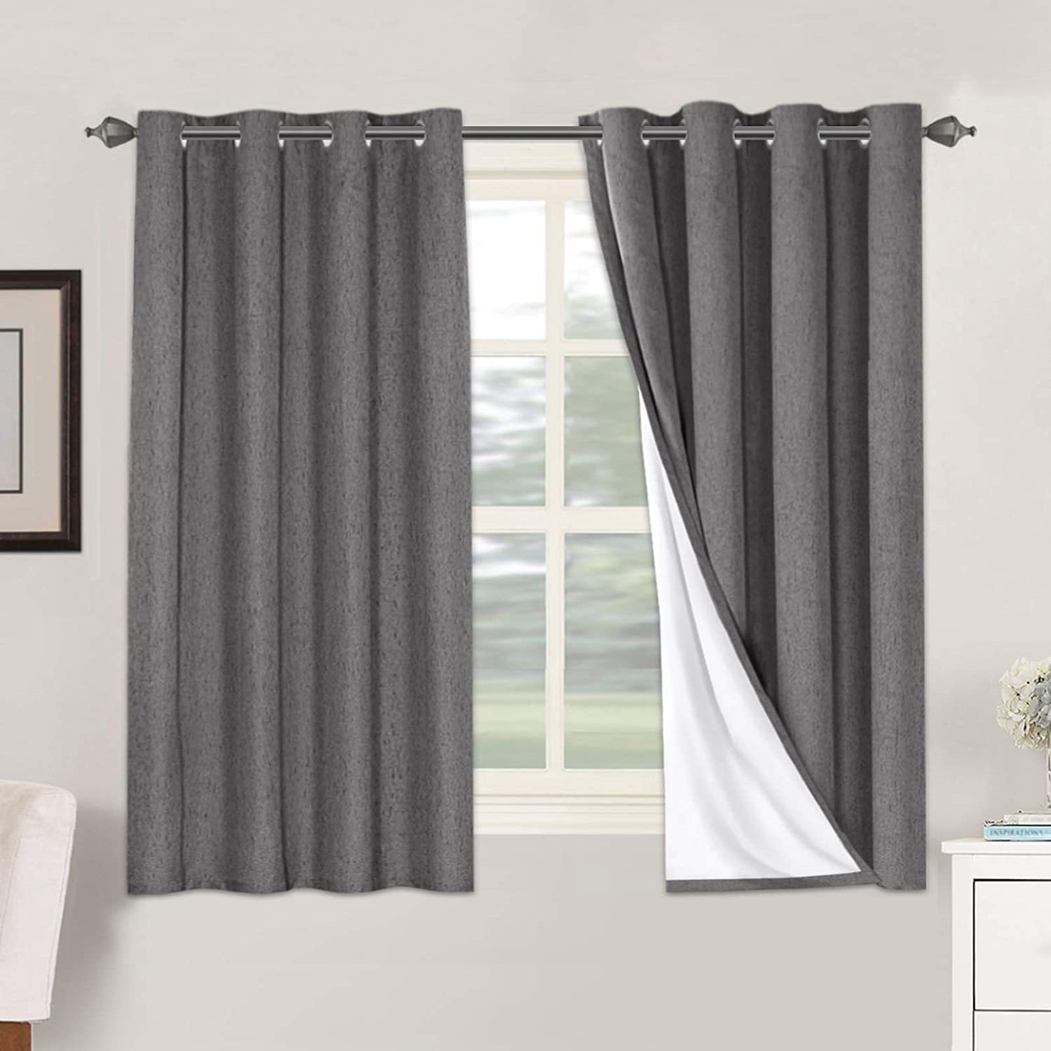 H.VERSAILTEX 100% Blackout Curtains Ivory, Linen Blackout Curtains 96 inch Curtains 2 Panel Set, Elegant Curtain for Bedroom Grommet Drapes for Living Room