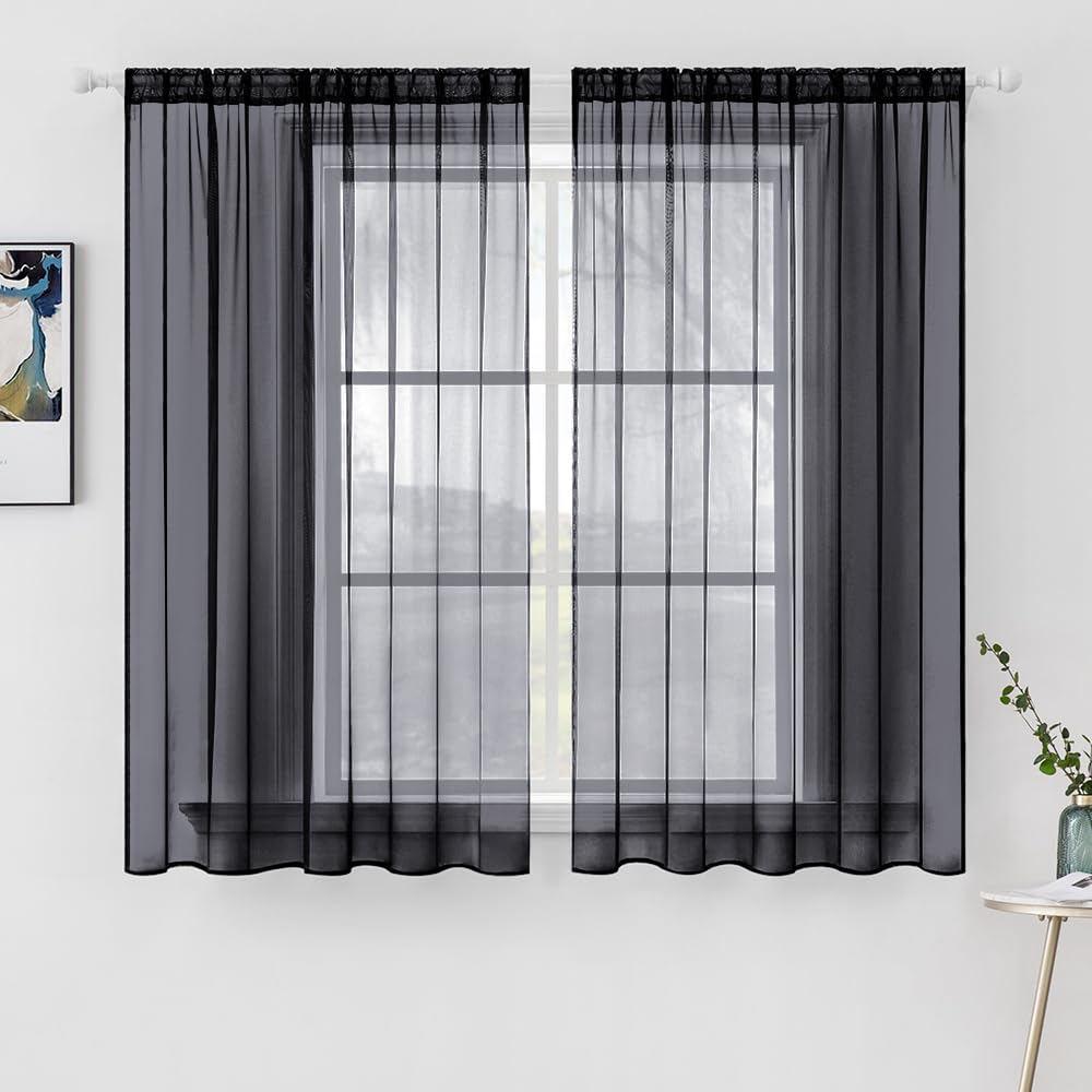 MIULEE 2 Panels Solid Color White Sheer Window Curtains Elegant Window Voile Panels/Drapes/Treatment for Bedroom Living Room (54 X 84 Inches White)