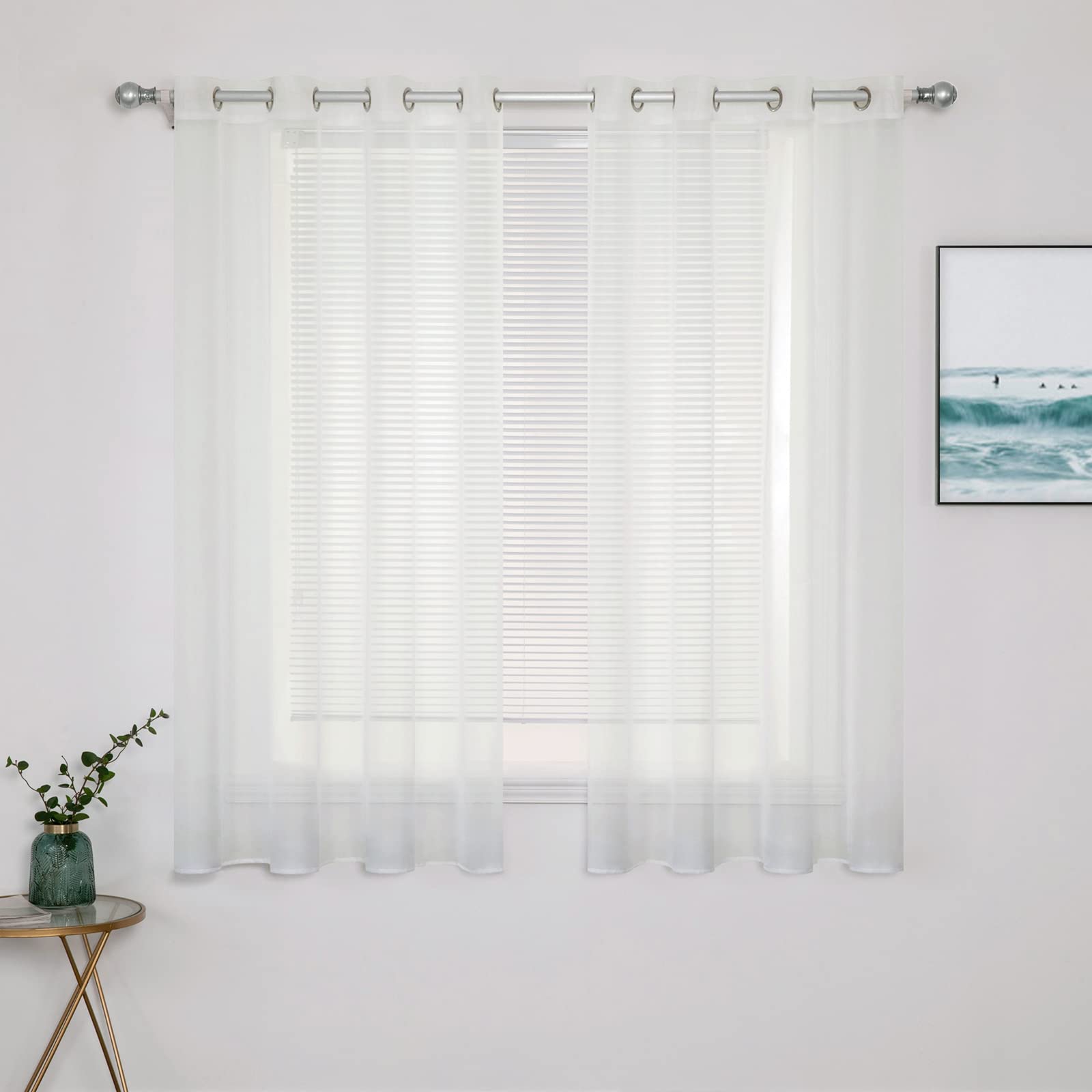 MIULEE Solid Color Sheer Curtains 84 Inches Long 2 Panels Set - Elegant Lightweight Grommet Light Filtering Window Voile Panels/Drapes/Treatment for Bedroom Living Room W42 x L84 Inch, White