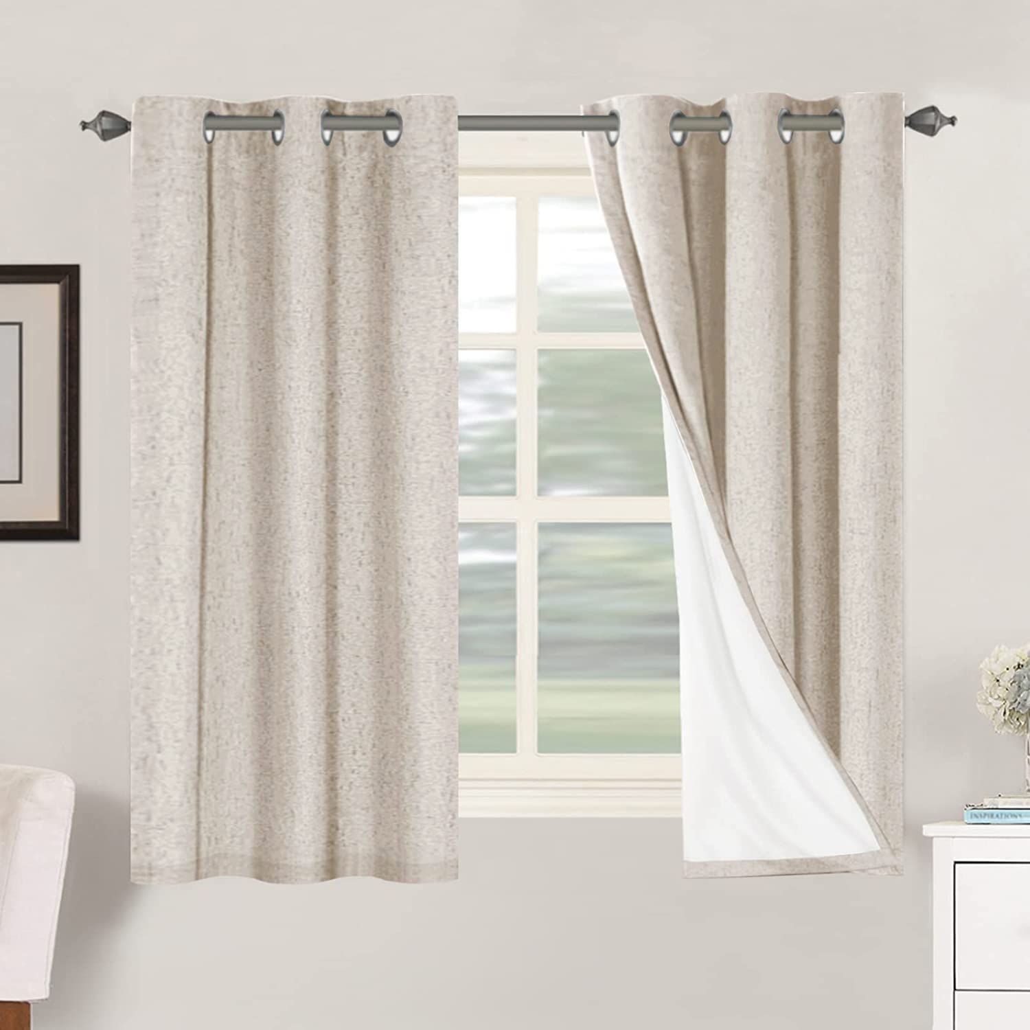 H.VERSAILTEX 100% Blackout Curtains Ivory, Linen Blackout Curtains 96 inch Curtains 2 Panel Set, Elegant Curtain for Bedroom Grommet Drapes for Living Room