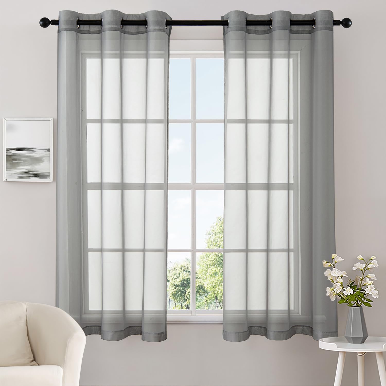 MIULEE Solid Color Sheer Curtains 84 Inches Long 2 Panels Set - Elegant Lightweight Grommet Light Filtering Window Voile Panels/Drapes/Treatment for Bedroom Living Room W42 x L84 Inch, White
