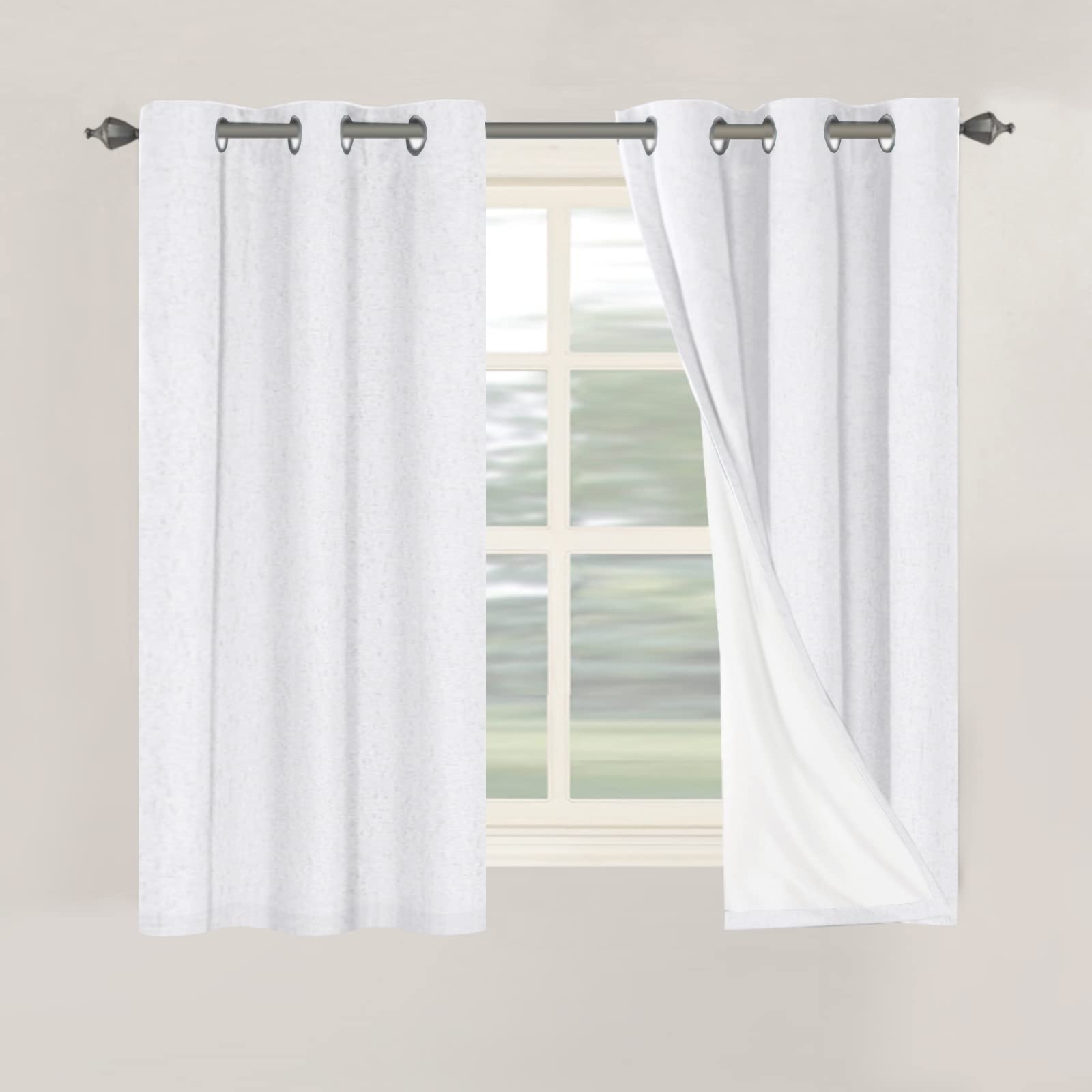 H.VERSAILTEX 100% Blackout Curtains Ivory, Linen Blackout Curtains 96 inch Curtains 2 Panel Set, Elegant Curtain for Bedroom Grommet Drapes for Living Room