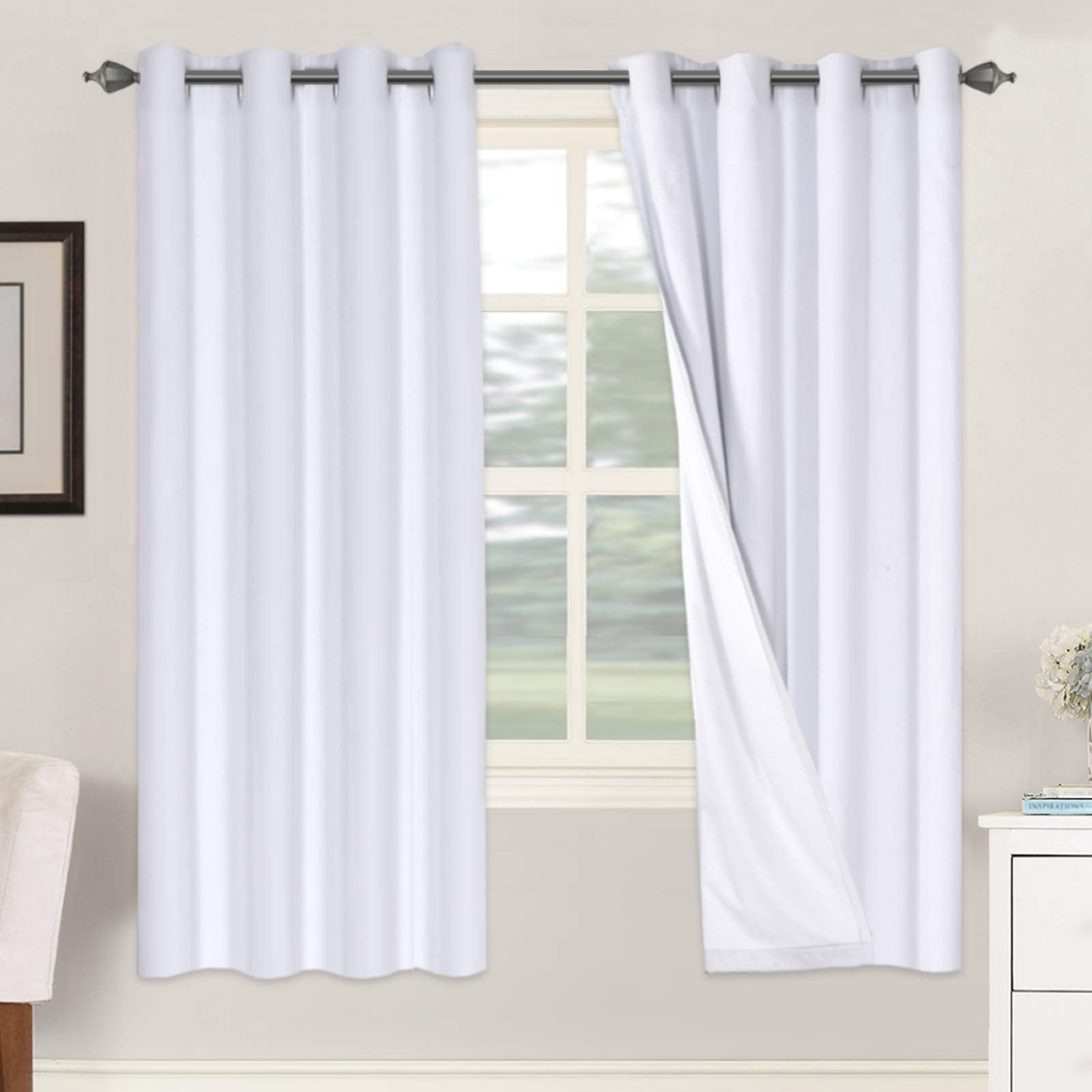 H.VERSAILTEX 100% Blackout Curtains Ivory, Linen Blackout Curtains 96 inch Curtains 2 Panel Set, Elegant Curtain for Bedroom Grommet Drapes for Living Room