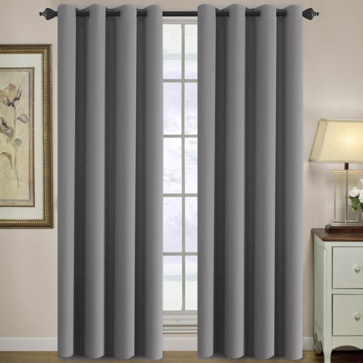 H.VERSAILTEX Blackout Patio Curtains 100 x 96 Inches for Sliding Door Extral Wide Blackout Curtain Panels Thermal Insulated Room Divider - Grommet Top, 8' Tall by 8.5' Wide - Jet Black