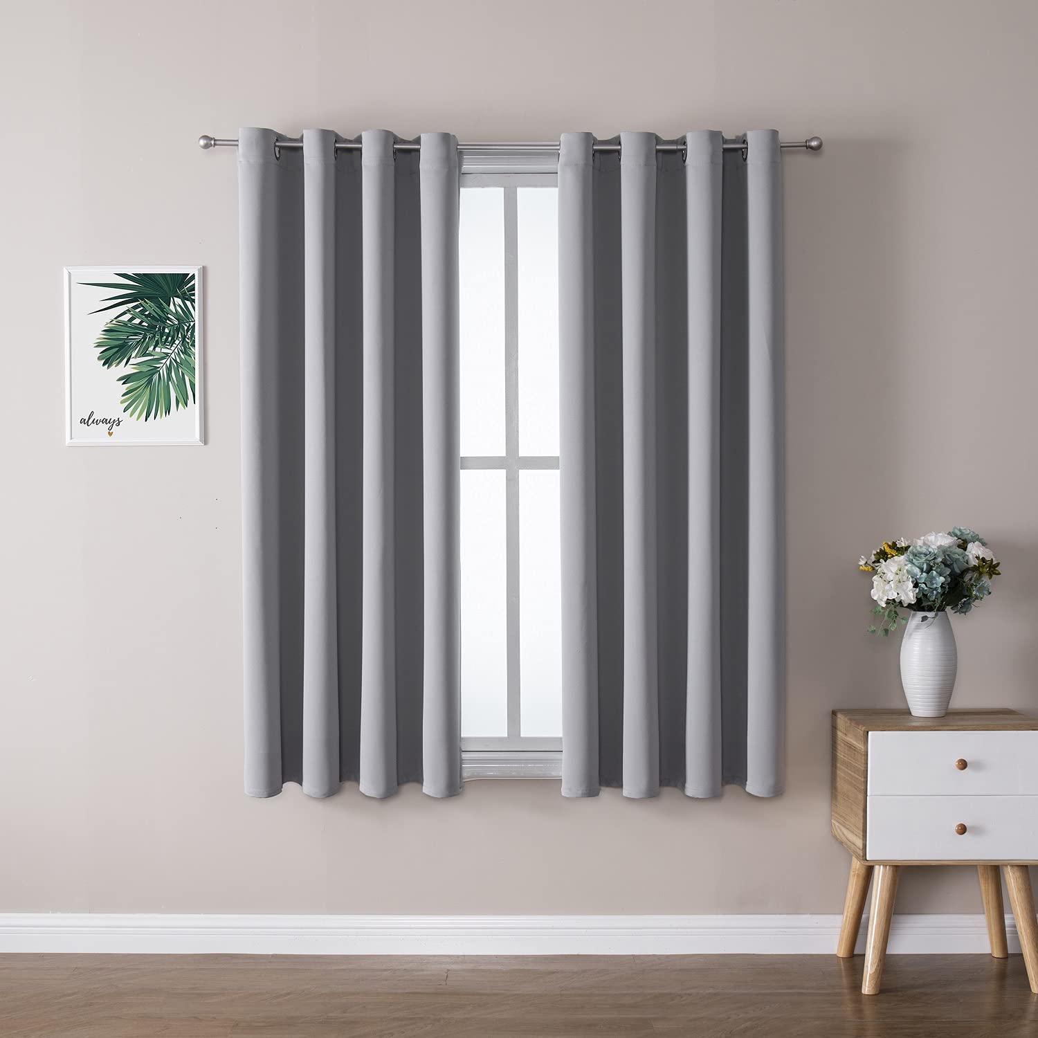 ChrisDowa Grommet Blackout Curtains for Bedroom and Living Room - 2 Panels Set Thermal Insulated Room Darkening Curtains (Dark Grey, 42 x 63 Inch)