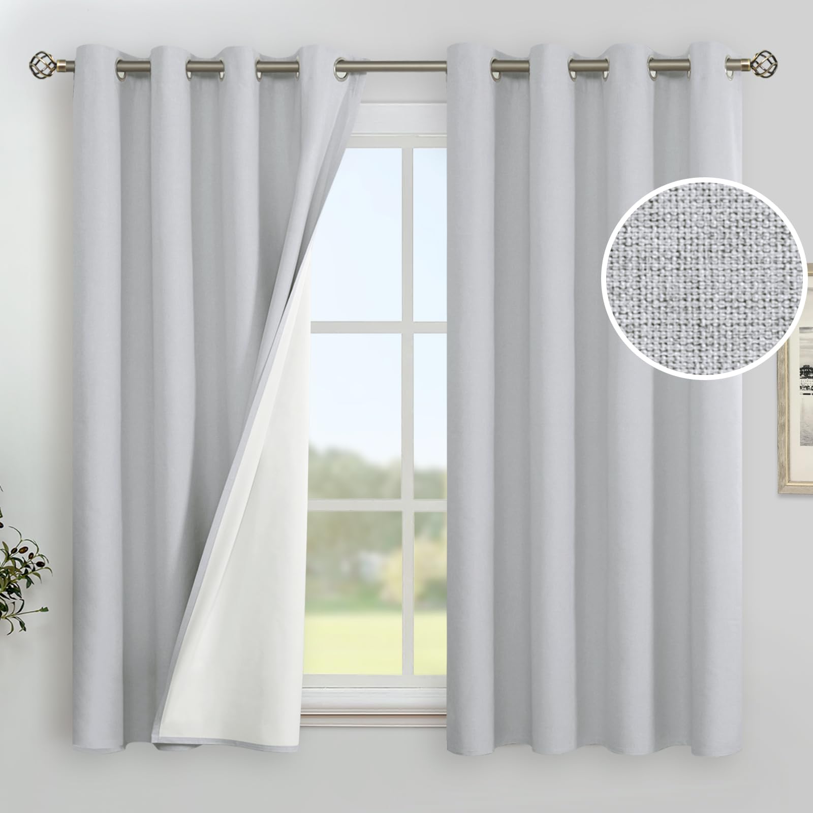 YoungsTex Linen Blackout Curtains 63 Inches Long for Bedroom, Room Darkening Window Drapes with Grommet Thermal Insulated Black Out for Living Room, 2 Panels, 52 X 63 Inch