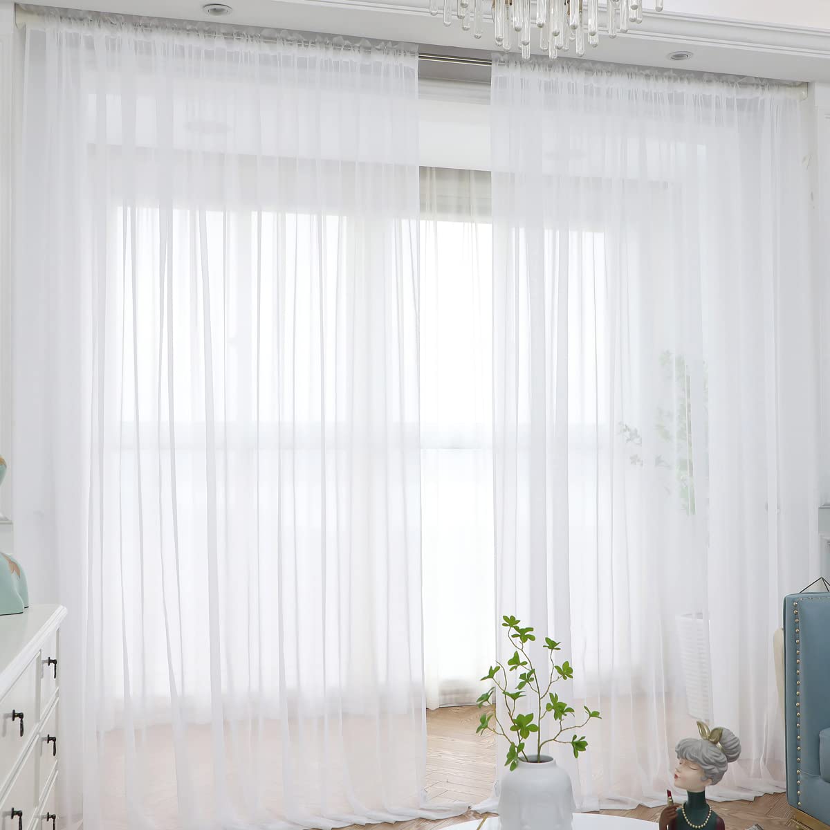 L&TEC Window White Sheer Curtains 84 Inches Long 2 Panels Sheer White Curtain Clear Basic Rod Pocket Panel Other Beige Grey Purple Pink 63 72 95 108 Inch Bedroom Children Living Room Yard Kitchen