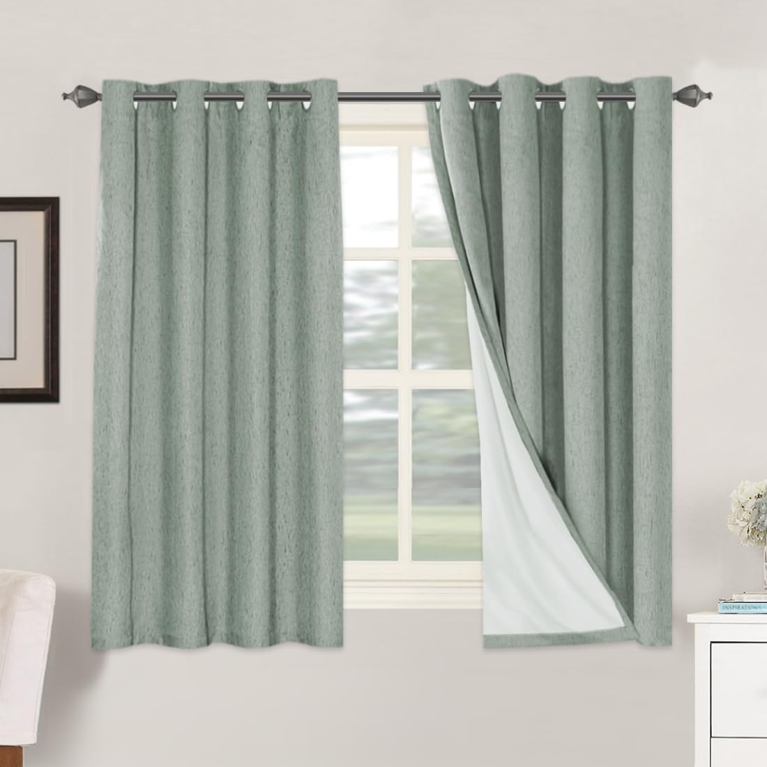 H.VERSAILTEX 100% Blackout Curtains Ivory, Linen Blackout Curtains 96 inch Curtains 2 Panel Set, Elegant Curtain for Bedroom Grommet Drapes for Living Room