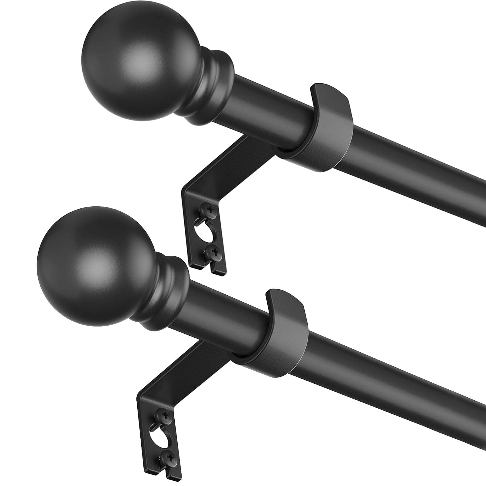 SMODBRODRE Black Curtain Rods for Window 28 to 48, 5/8 inch Small Decorative Curtain Rod Set with Brackets