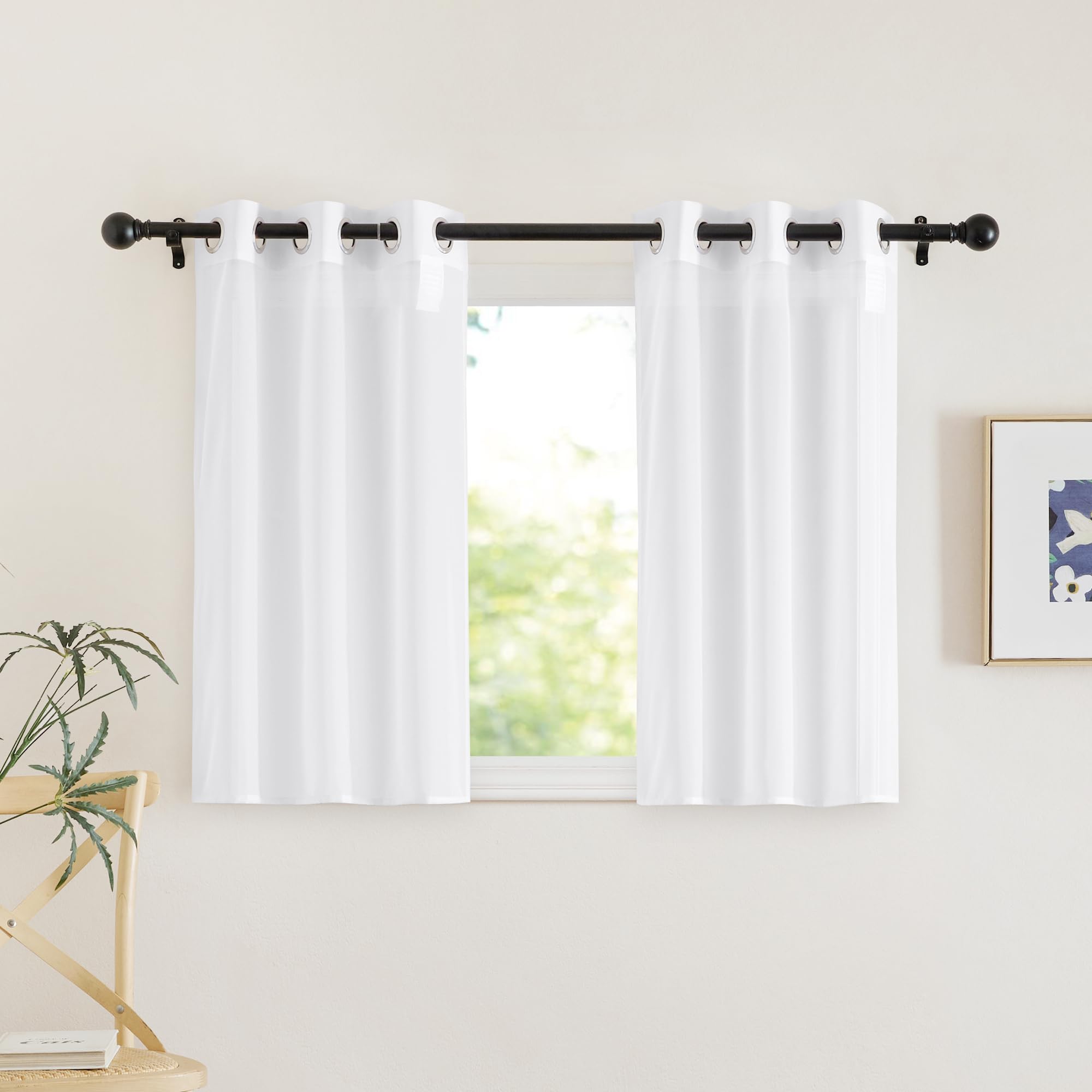 NICETOWN Sheer Curtains Panel 72" Long - Ring Top Window Treatment Sheer Voile Drapes for Bedroom/Living Room (White, Set of 2, W54 x L72)