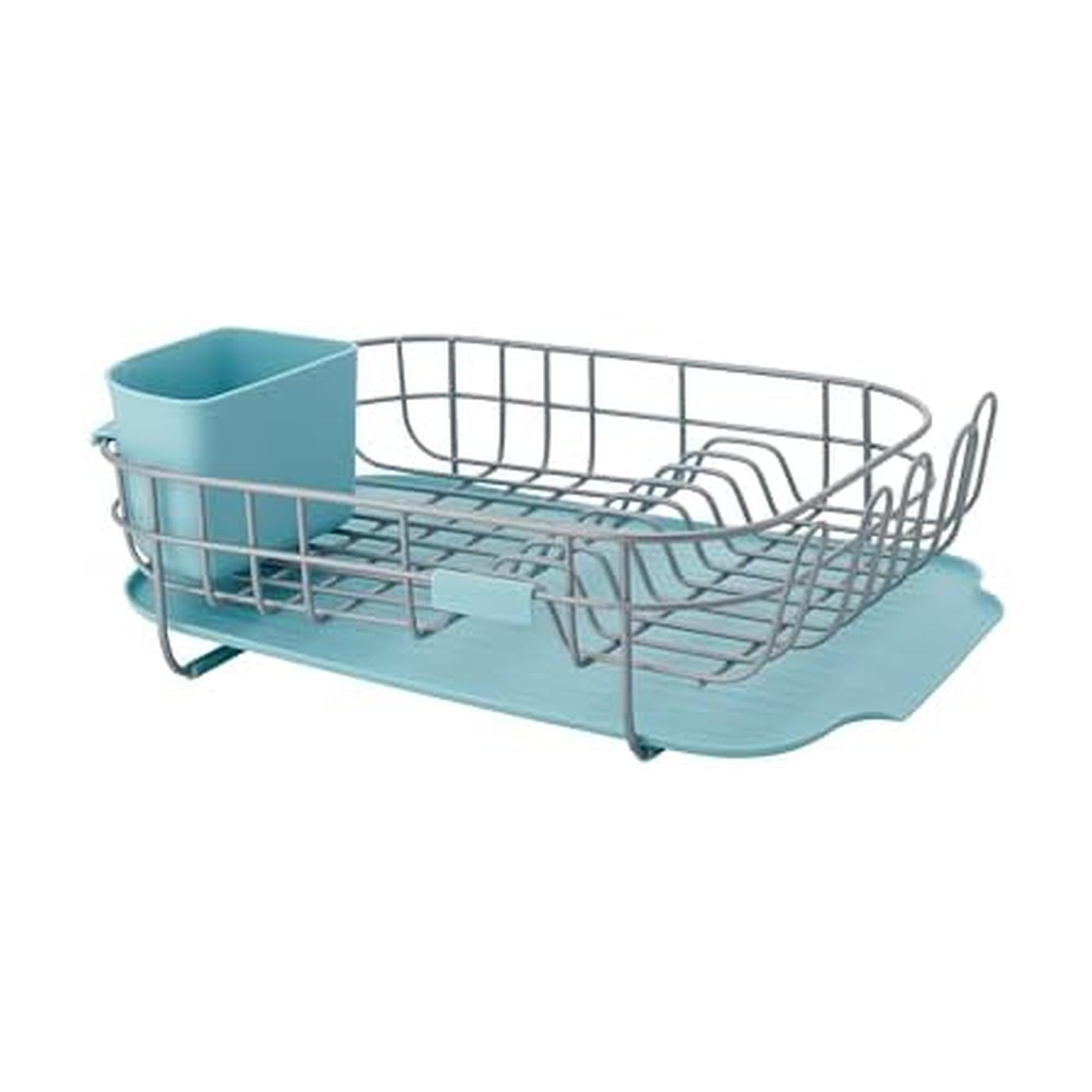 KitchenAid Large Capacity Full Size Rust Resistant Dish Rack with Angled Drain Board and Removable Flatware Caddy, Light Grey