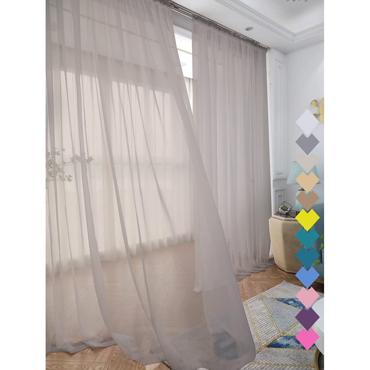 L&TEC Window White Sheer Curtains 84 Inches Long 2 Panels Sheer White Curtain Clear Basic Rod Pocket Panel Other Beige Grey Purple Pink 63 72 95 108 Inch Bedroom Children Living Room Yard Kitchen