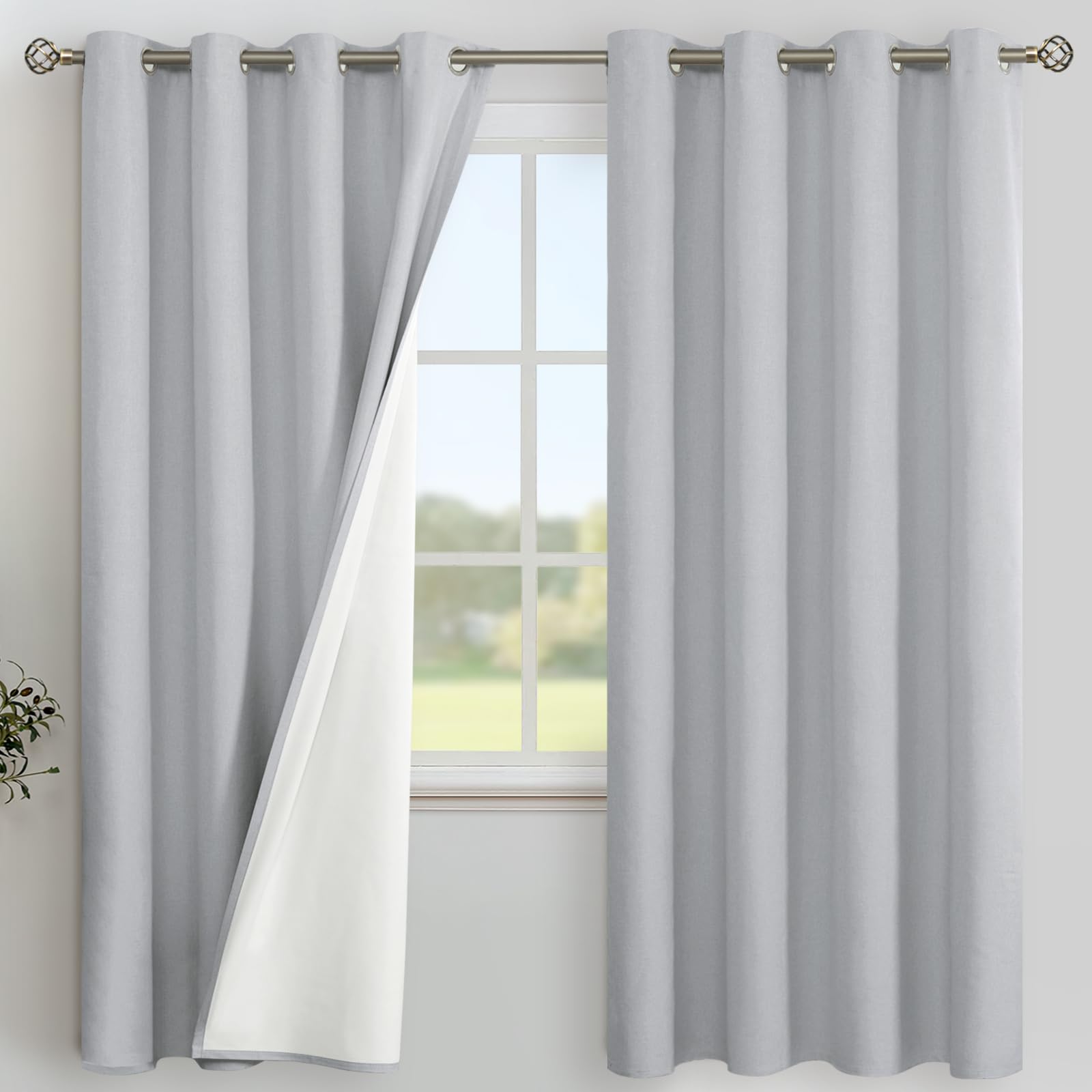 YoungsTex Linen Blackout Curtains 63 Inches Long for Bedroom, Room Darkening Window Drapes with Grommet Thermal Insulated Black Out for Living Room, 2 Panels, 52 X 63 Inch