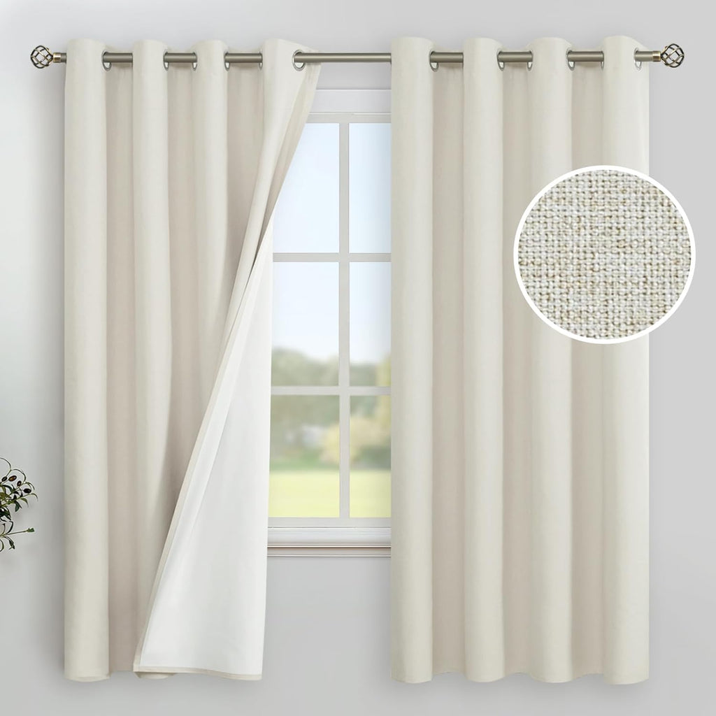 YoungsTex Linen Blackout Curtains 63 Inches Long for Bedroom, Room Darkening Window Drapes with Grommet Thermal Insulated Black Out for Living Room, 2 Panels, 52 X 63 Inch