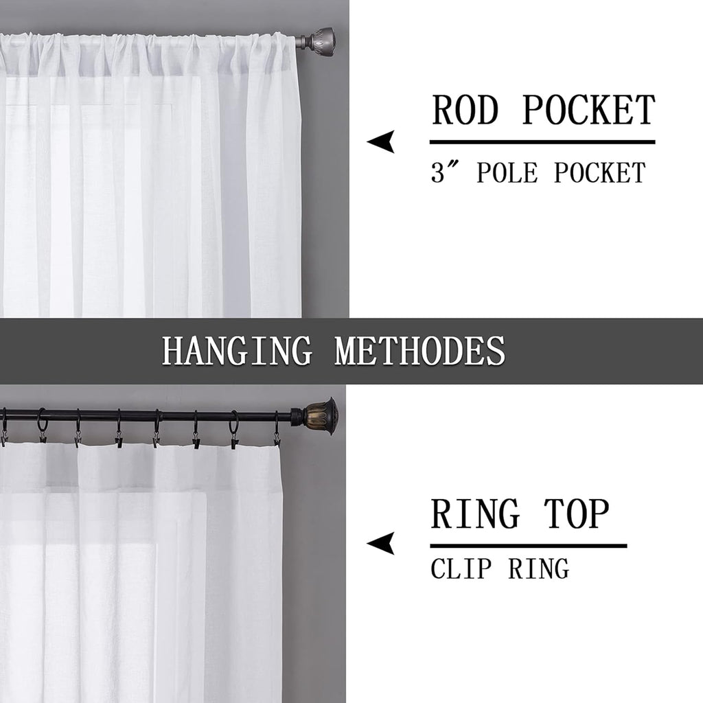 Tollpiz Short Sheer Curtains Linen Textured Bedroom Curtain Sheers Light Filtering Rod Pocket Voile Curtains for Living Room, 54 x 45 inches Long, White, Set of 2 Panels