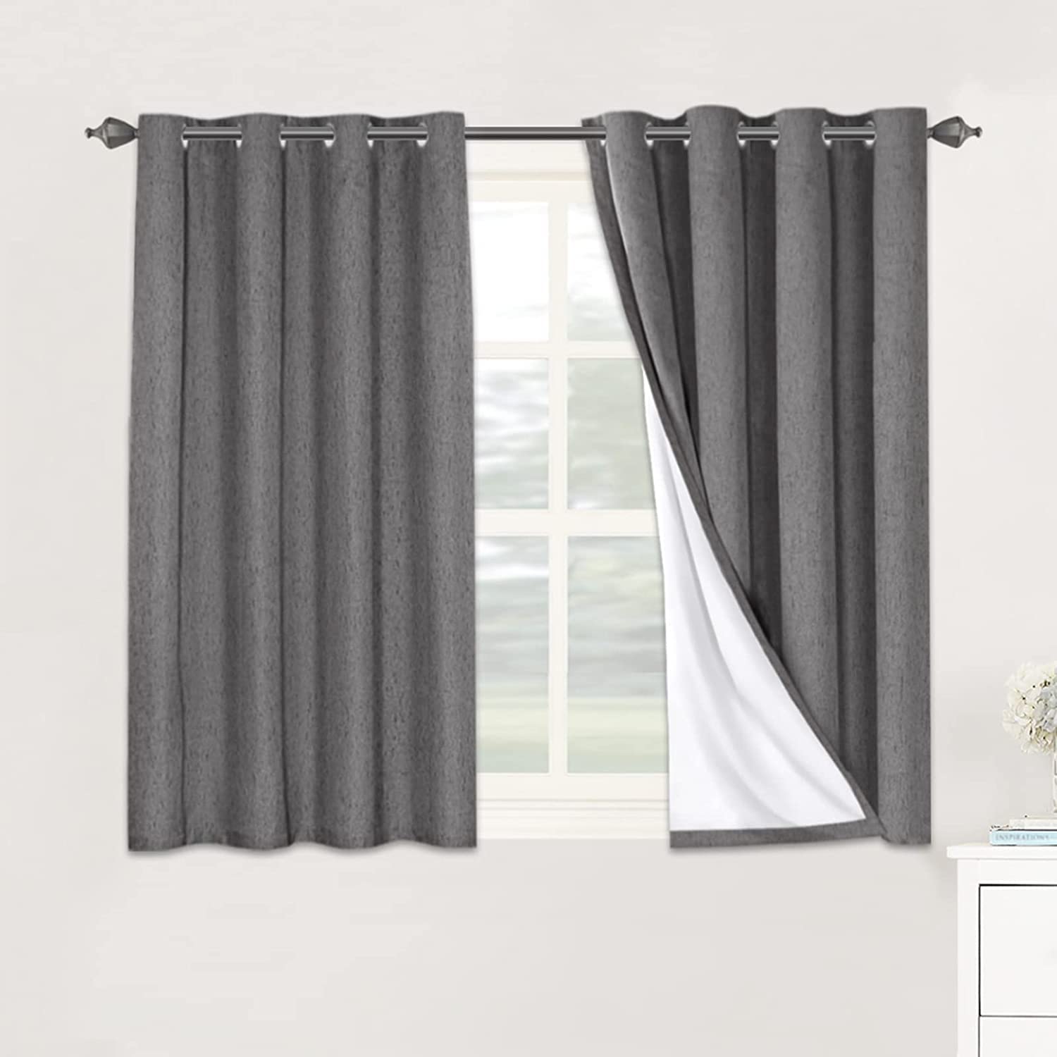 H.VERSAILTEX 100% Blackout Curtains Ivory, Linen Blackout Curtains 96 inch Curtains 2 Panel Set, Elegant Curtain for Bedroom Grommet Drapes for Living Room