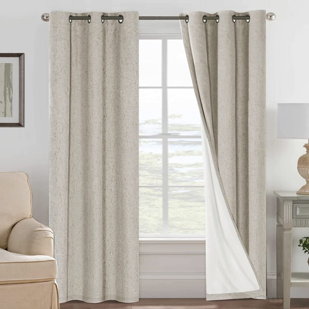 H.VERSAILTEX 100% Blackout Curtains Ivory, Linen Blackout Curtains 96 inch Curtains 2 Panel Set, Elegant Curtain for Bedroom Grommet Drapes for Living Room