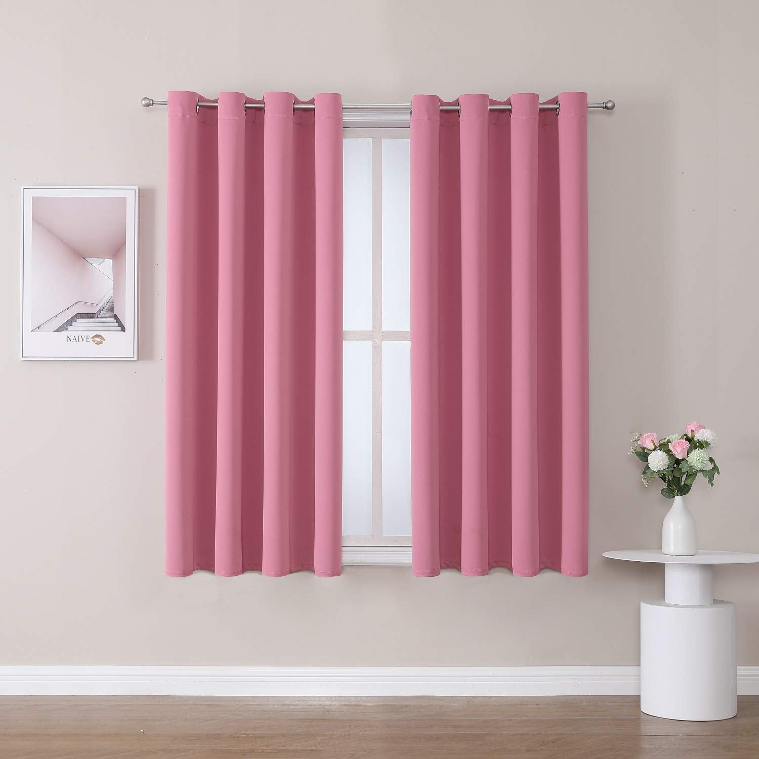 ChrisDowa Grommet Blackout Curtains for Bedroom and Living Room - 2 Panels Set Thermal Insulated Room Darkening Curtains (Dark Grey, 42 x 63 Inch)