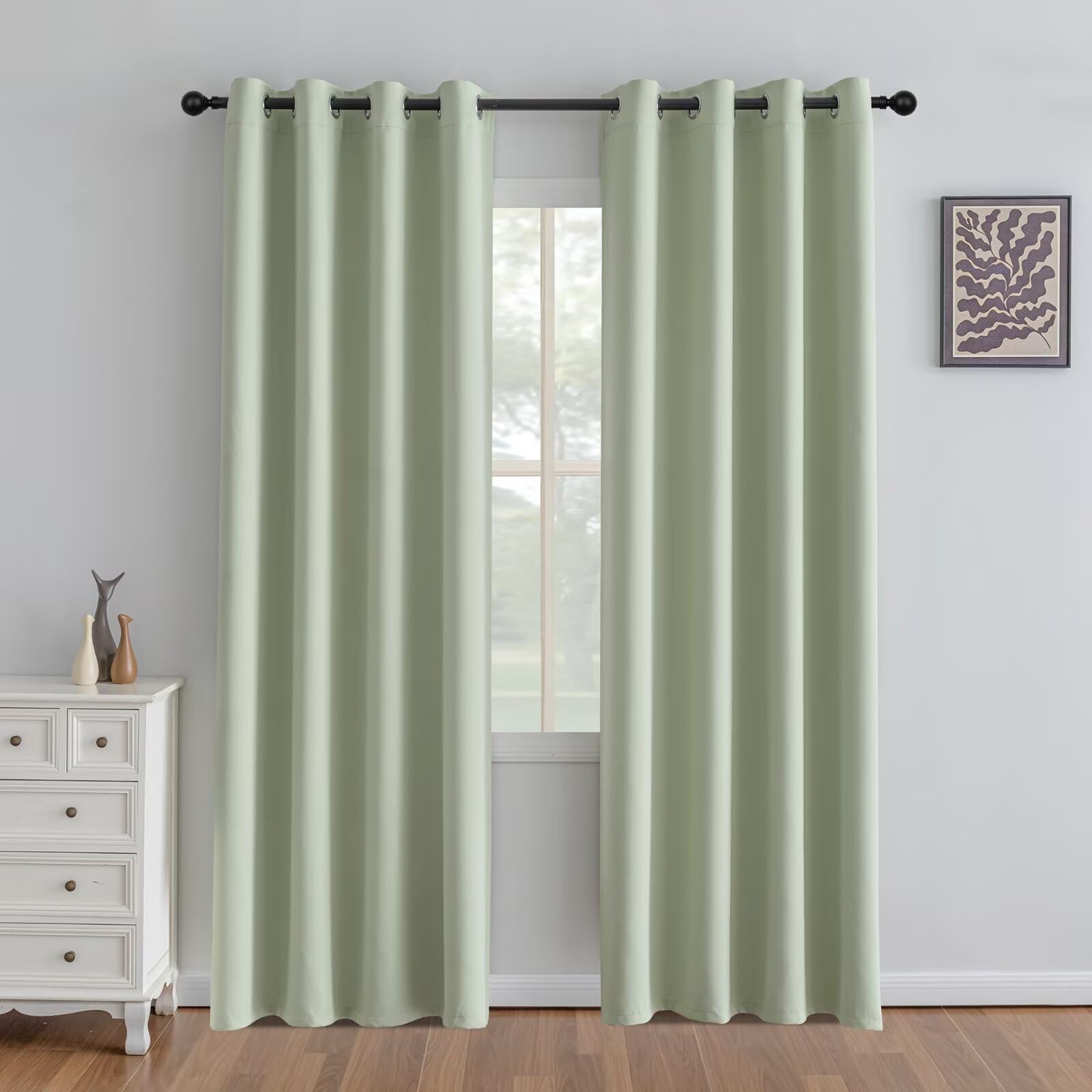IGEMAEVE Black 100% Blackout Curtains 84 Inch Length 2 Panels Set, Black Out Curtains for Bedroom 84 Inch Long, Rod Pocket Energy Saving Room Darkening Drapes for Living Room Dining Room Window