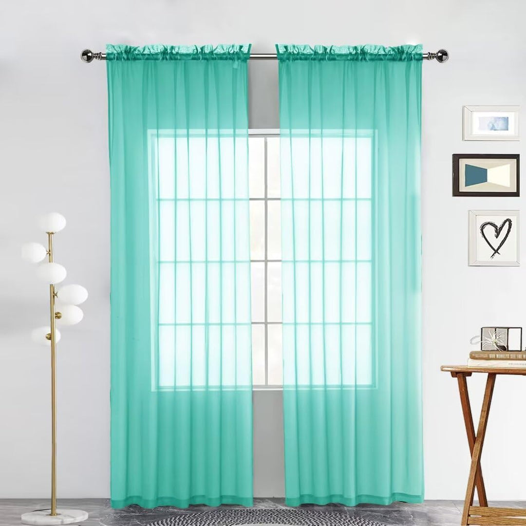 SpaceDresser Basic Rod Pocket Sheer Voile Window Curtain Panels White 1 Pair 2 Panels 52 Width 84 Inch Long for Kitchen Bedroom Children Living Room Yard(White,52 W x 84 L)
