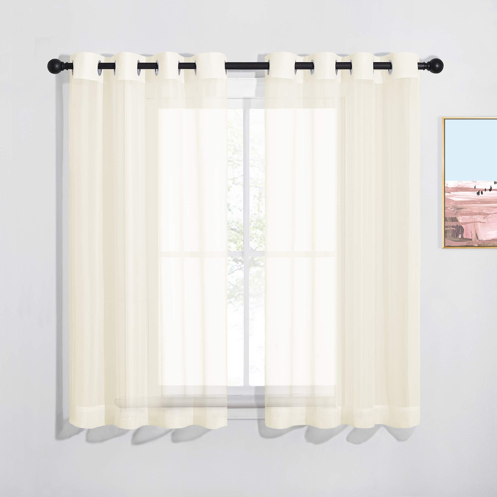 NICETOWN Sheer Curtains Panel 72" Long - Ring Top Window Treatment Sheer Voile Drapes for Bedroom/Living Room (White, Set of 2, W54 x L72)