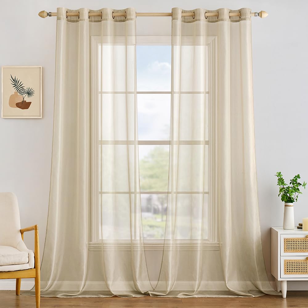 MIULEE Solid Color Sheer Curtains 84 Inches Long 2 Panels Set - Elegant Lightweight Grommet Light Filtering Window Voile Panels/Drapes/Treatment for Bedroom Living Room W42 x L84 Inch, White