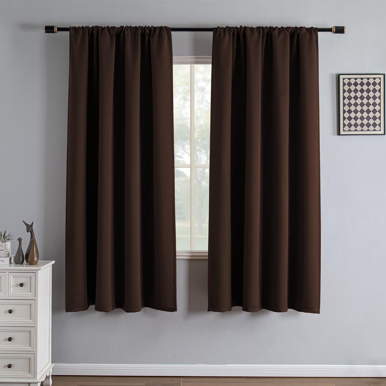 IGEMAEVE Black 100% Blackout Curtains 84 Inch Length 2 Panels Set, Black Out Curtains for Bedroom 84 Inch Long, Rod Pocket Energy Saving Room Darkening Drapes for Living Room Dining Room Window