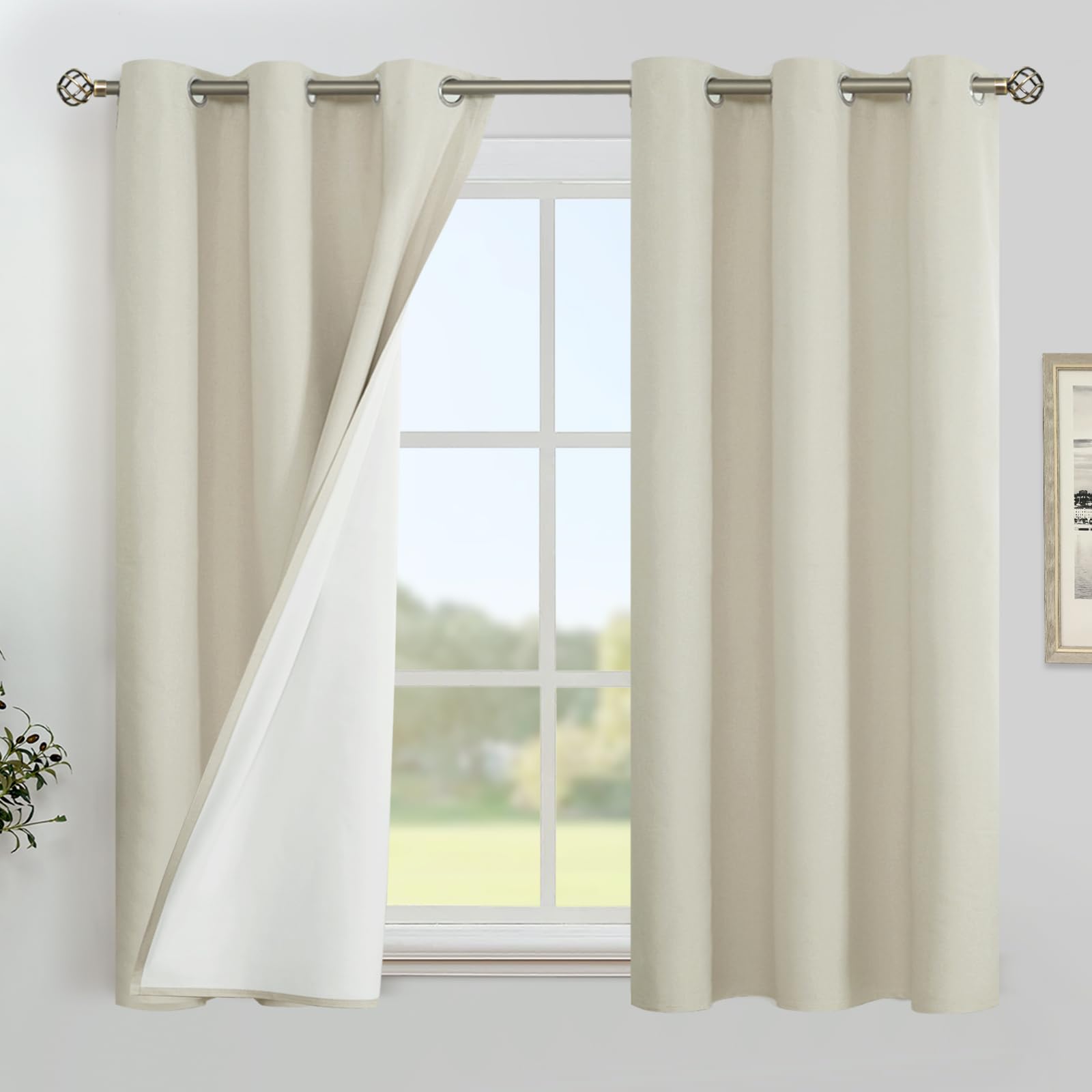 YoungsTex Linen Blackout Curtains 63 Inches Long for Bedroom, Room Darkening Window Drapes with Grommet Thermal Insulated Black Out for Living Room, 2 Panels, 52 X 63 Inch