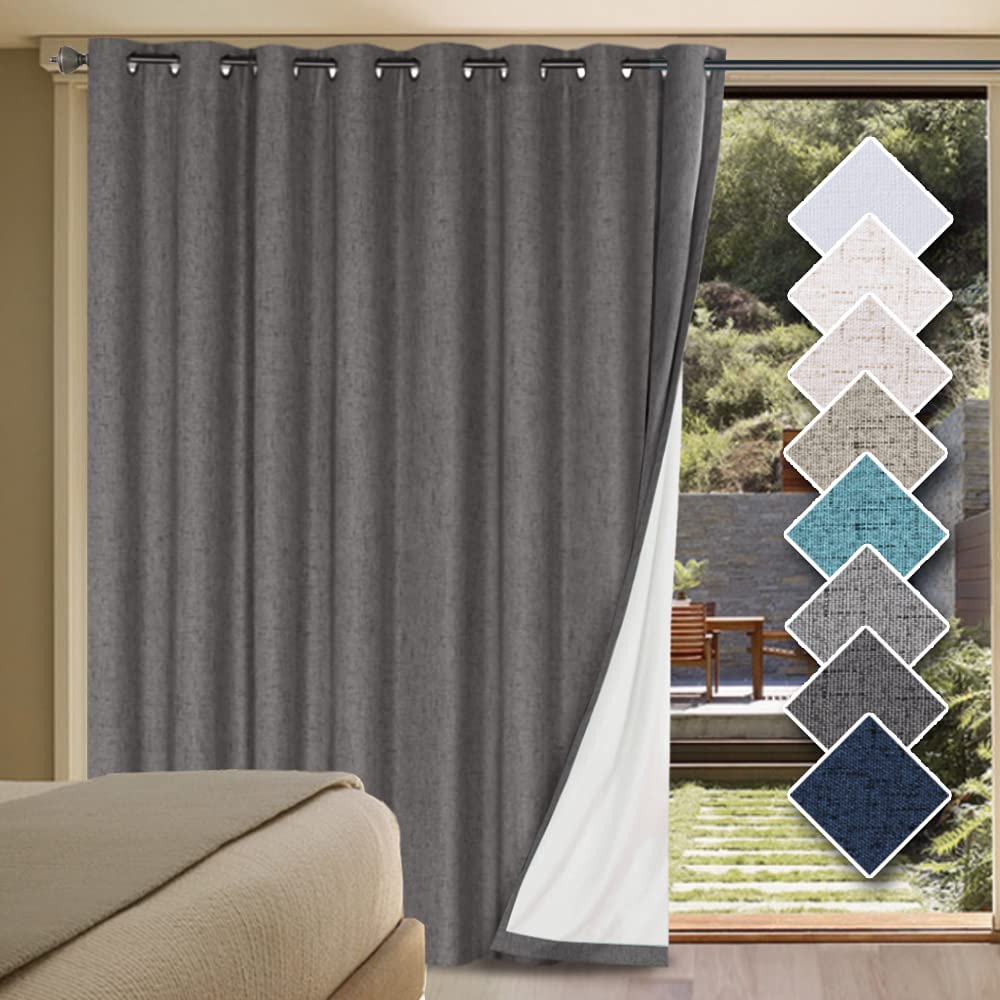 H.VERSAILTEX 100% Blackout Curtains Ivory, Linen Blackout Curtains 96 inch Curtains 2 Panel Set, Elegant Curtain for Bedroom Grommet Drapes for Living Room