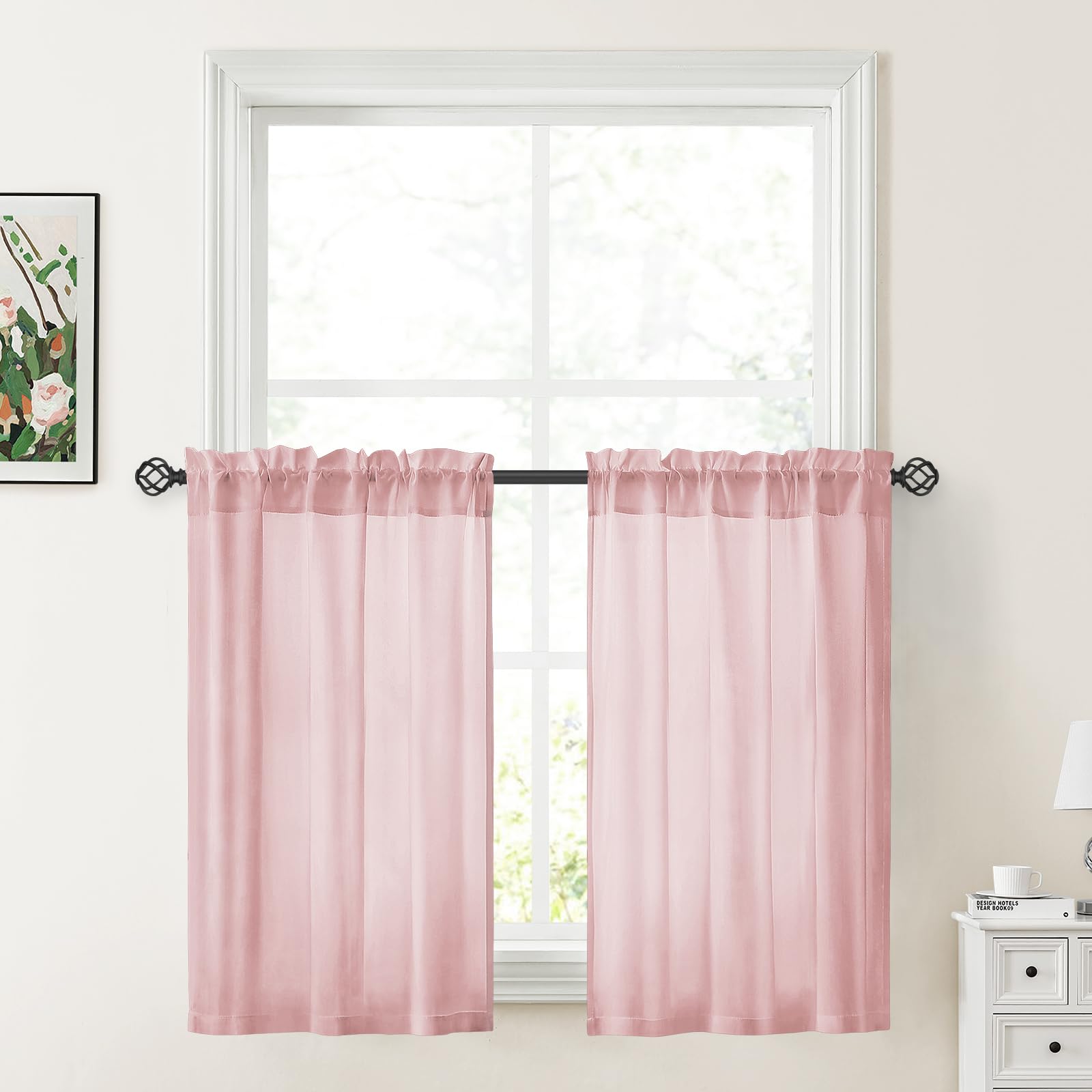 HOMEIDEAS Non-See-Through White Privacy Sheer Curtains 52 X 84 Inches Long 2 Panels Sheer Curtains Light Filtering Window Curtains Drapes for Bedroom Living Room