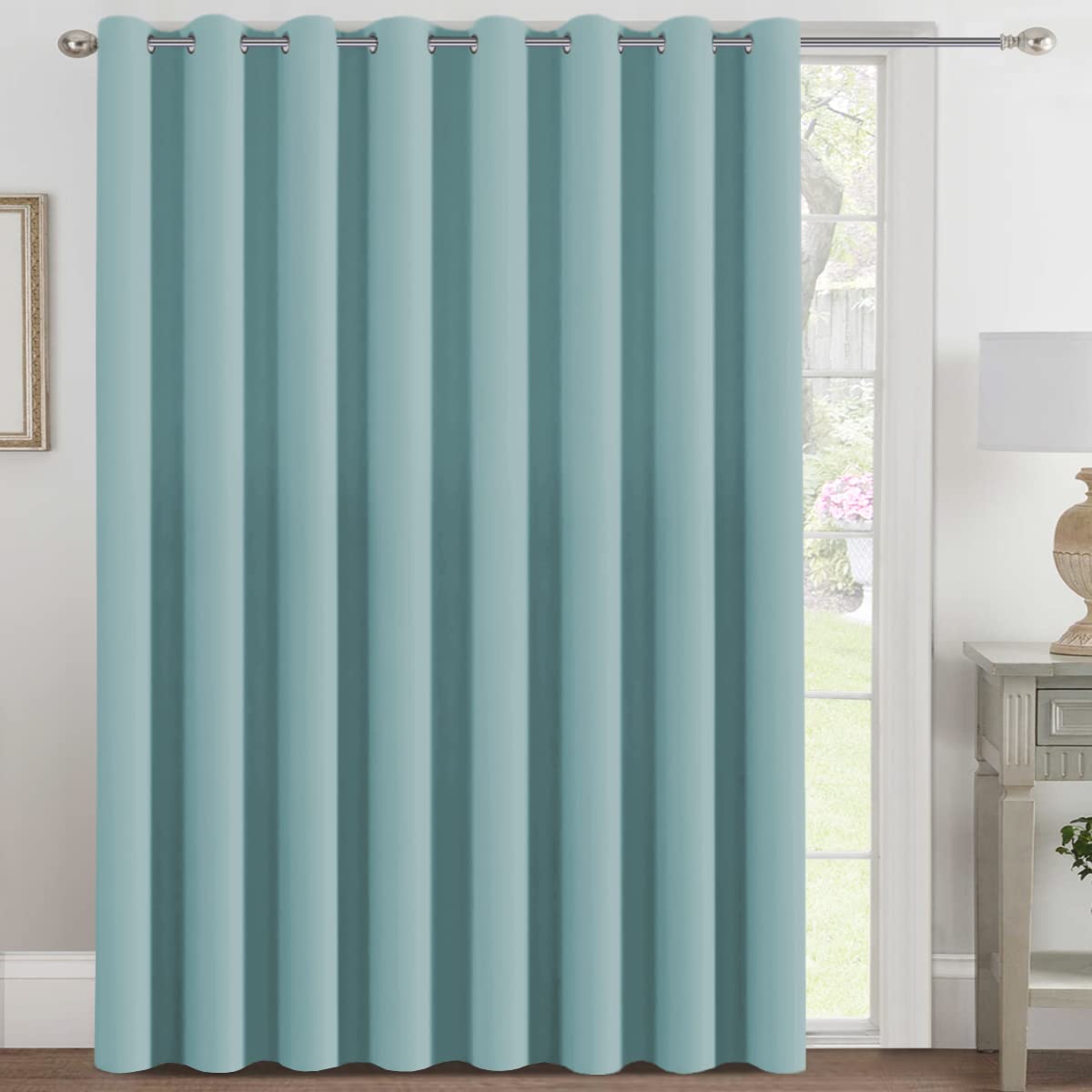 H.VERSAILTEX Blackout Patio Curtains 100 x 96 Inches for Sliding Door Extral Wide Blackout Curtain Panels Thermal Insulated Room Divider - Grommet Top, 8' Tall by 8.5' Wide - Jet Black