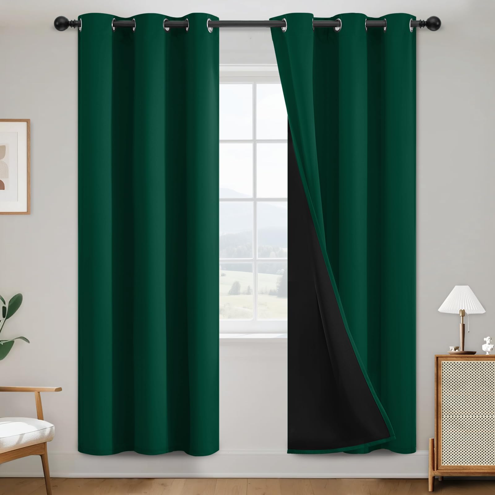 SimpleHome 100% Blackout Curtains for Bedroom,Thermal Insulated Grommet Window Drapes Room Darkening Cream Curtains for Living Room with Black Back,52 x 84 Inch,2 Panels
