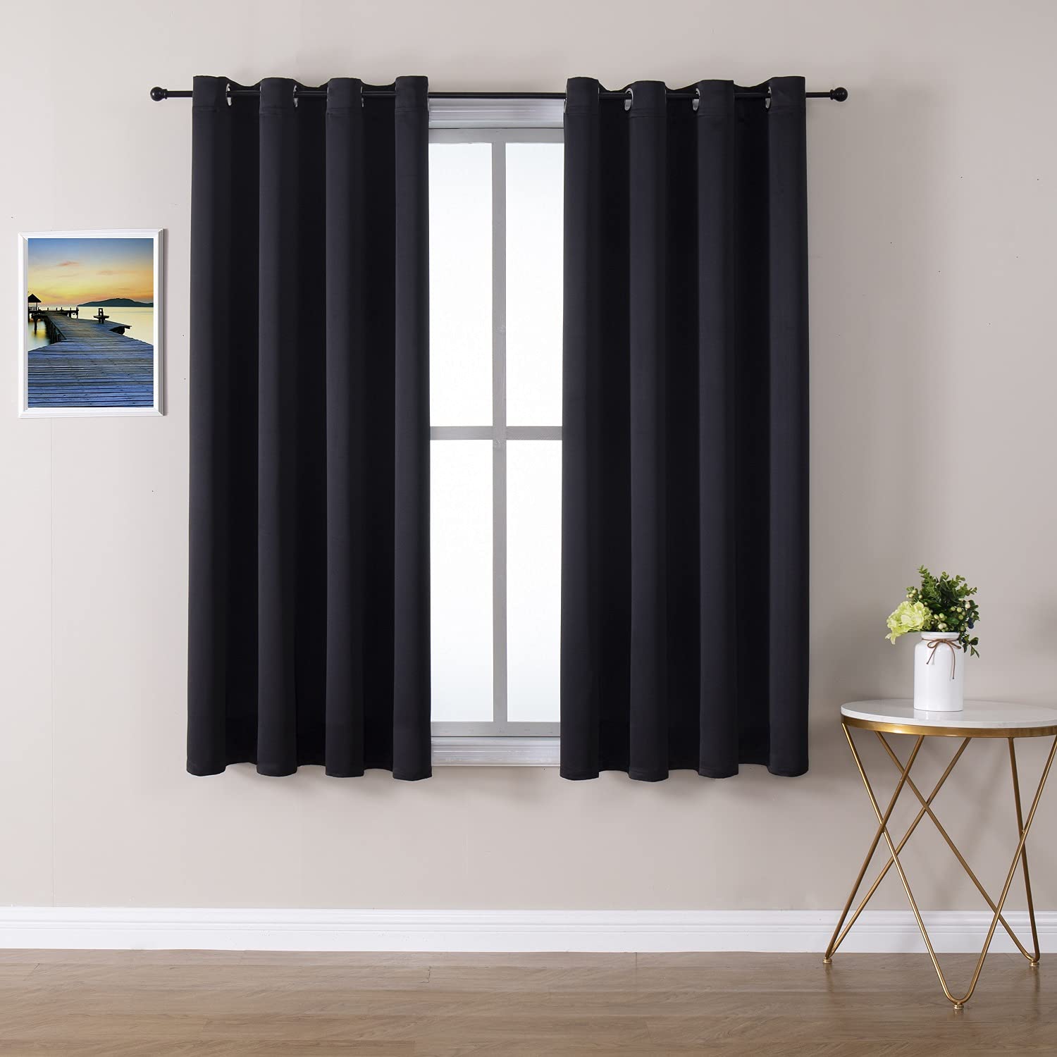 ChrisDowa Grommet Blackout Curtains for Bedroom and Living Room - 2 Panels Set Thermal Insulated Room Darkening Curtains (Dark Grey, 42 x 63 Inch)