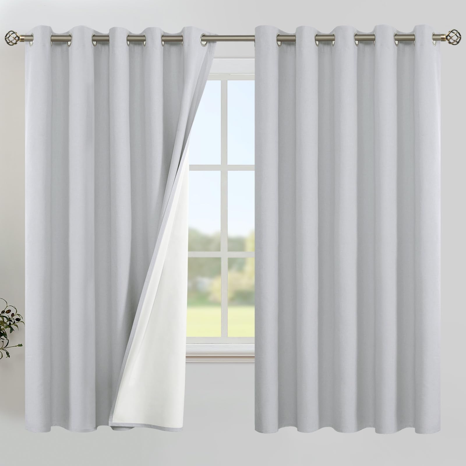 YoungsTex Linen Blackout Curtains 63 Inches Long for Bedroom, Room Darkening Window Drapes with Grommet Thermal Insulated Black Out for Living Room, 2 Panels, 52 X 63 Inch