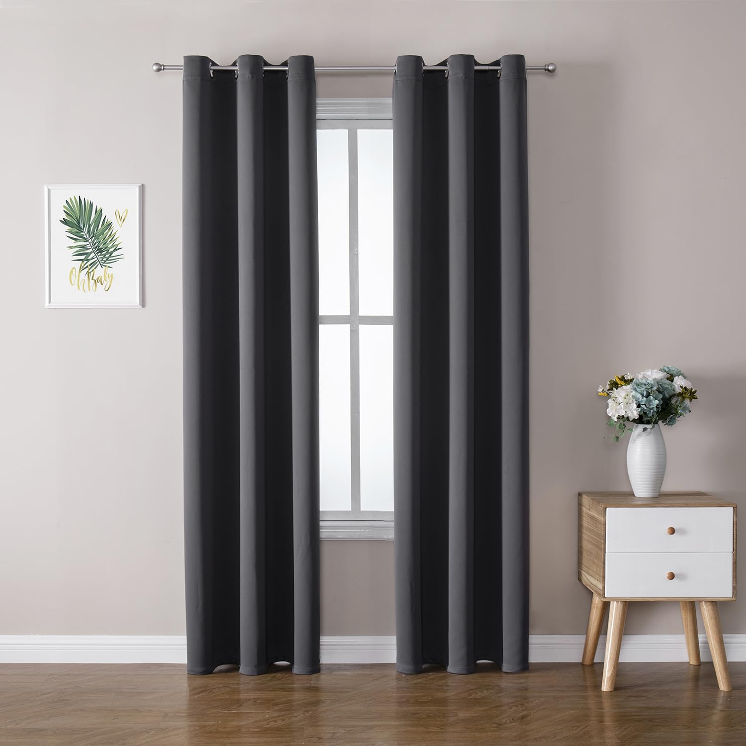 ChrisDowa Grommet Blackout Curtains for Bedroom and Living Room - 2 Panels Set Thermal Insulated Room Darkening Curtains (Dark Grey, 42 x 63 Inch)