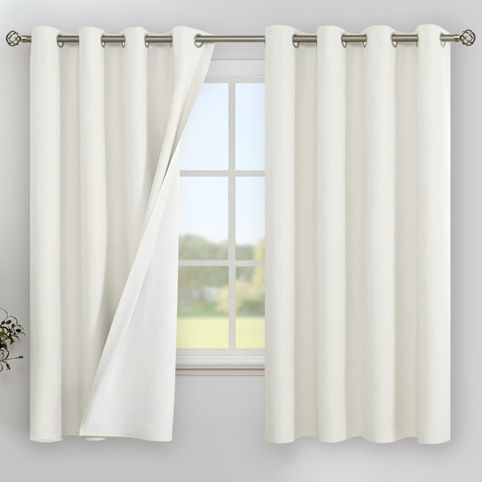 YoungsTex Linen Blackout Curtains 63 Inches Long for Bedroom, Room Darkening Window Drapes with Grommet Thermal Insulated Black Out for Living Room, 2 Panels, 52 X 63 Inch