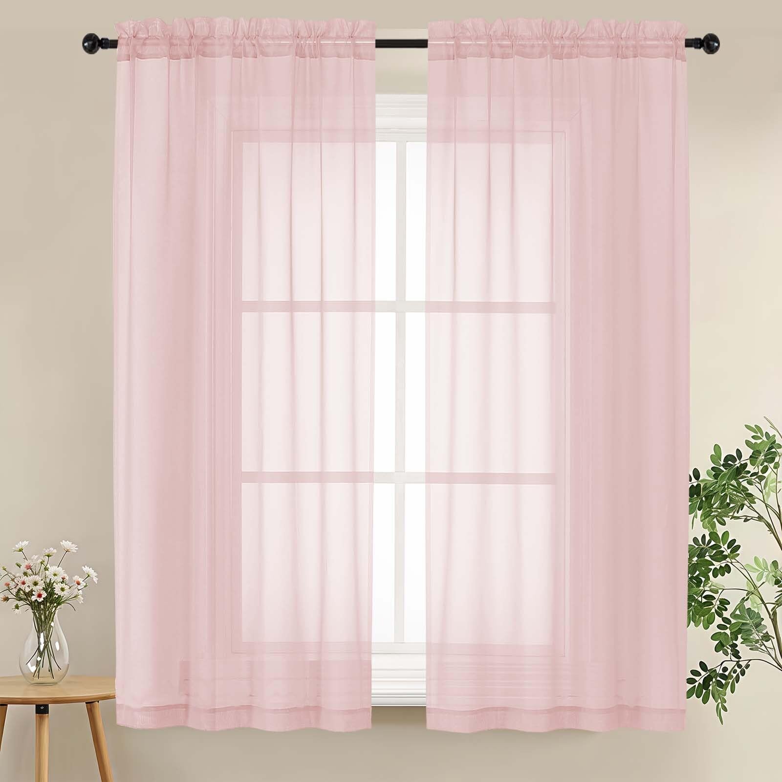 LIVEKID White Sheer Curtains 84 Inches Long 2 Panels - Light Filtering Breathable Voile Textured Sheer Curtains for Bedroom/Living Room, Rod Pocket Soft Elagant & Airy Solid Drapes, W42 x L84