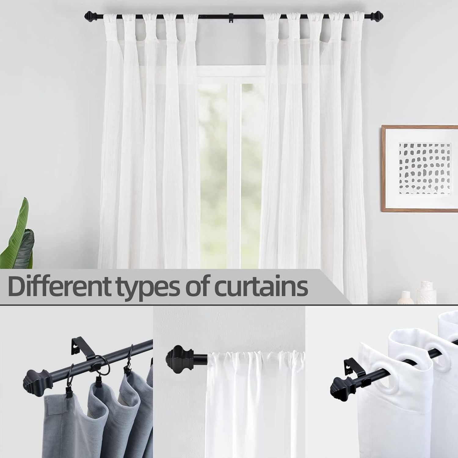Thestoa Splicing Curtain Rods for Windows 30-46 Inch, 5/8" Diameter Black Curtain Rods 2 pack for Bedroom, Living Room, Outdoor