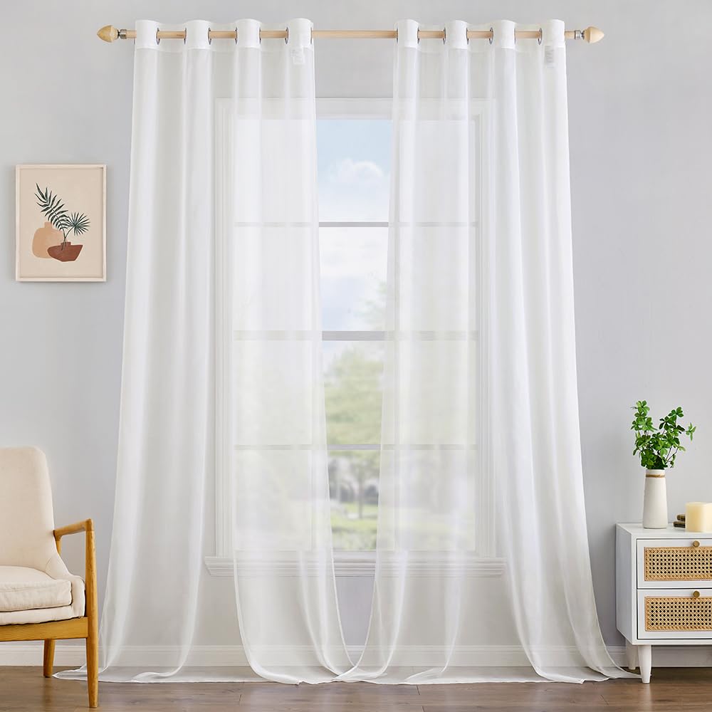 MIULEE Solid Color Sheer Curtains 84 Inches Long 2 Panels Set - Elegant Lightweight Grommet Light Filtering Window Voile Panels/Drapes/Treatment for Bedroom Living Room W42 x L84 Inch, White