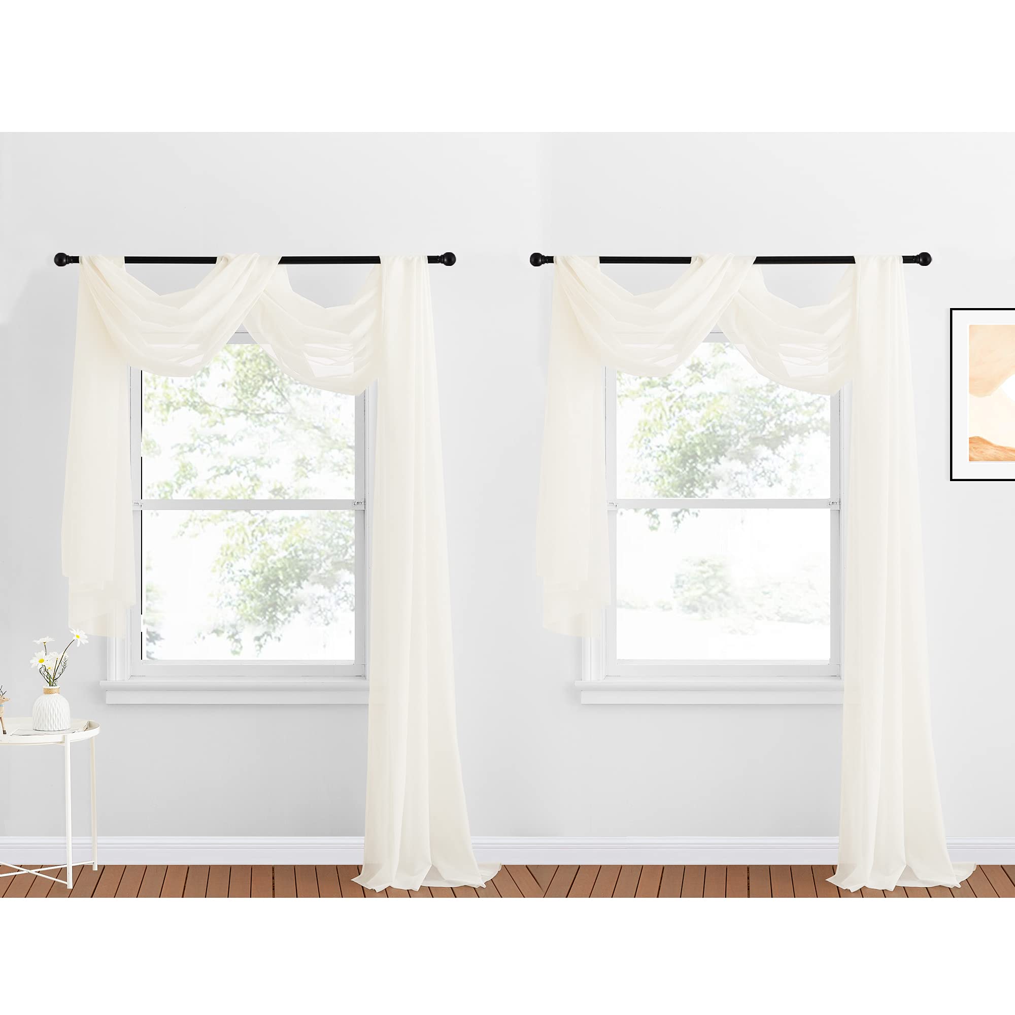NICETOWN Sheer Canopy Bed Curtains Panels 216 - Home Decoration Sheer Voile Scarf Valance for Wedding (1 Panel, W60 x L216, White)