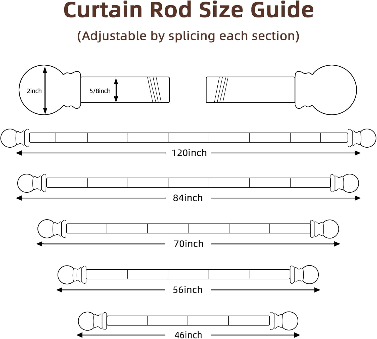 SMODBRODRE Black Curtain Rods for Window 28 to 48, 5/8 inch Small Decorative Curtain Rod Set with Brackets