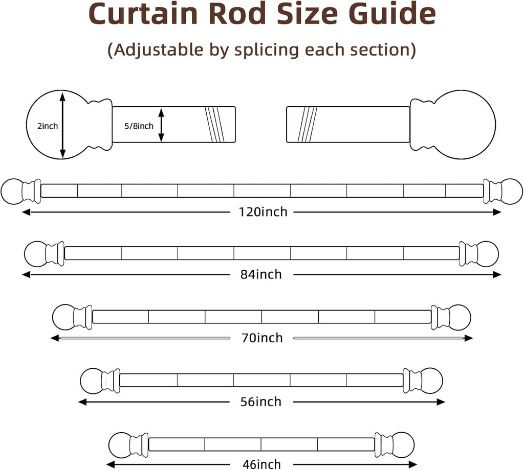 SMODBRODRE 2 Pack Curtain Rods for Window 32 and 48, Black 5/8 inch Splicing Single Window Curtain Rod Set with Brackets
