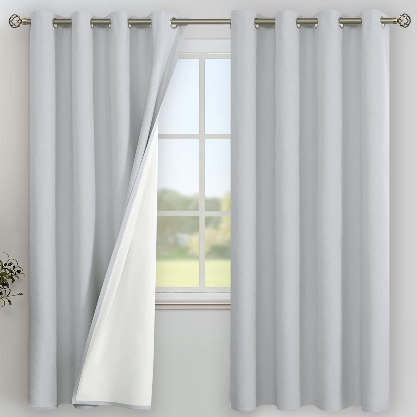 YoungsTex Linen Blackout Curtains 63 Inches Long for Bedroom, Room Darkening Window Drapes with Grommet Thermal Insulated Black Out for Living Room, 2 Panels, 52 X 63 Inch