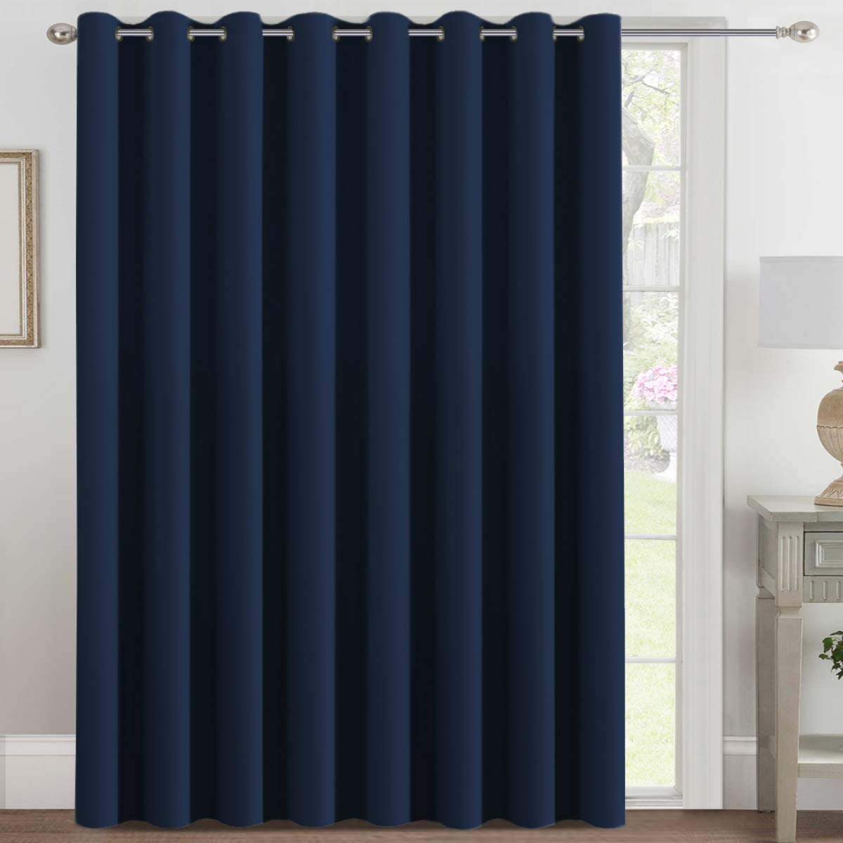 H.VERSAILTEX Blackout Patio Curtains 100 x 96 Inches for Sliding Door Extral Wide Blackout Curtain Panels Thermal Insulated Room Divider - Grommet Top, 8' Tall by 8.5' Wide - Jet Black