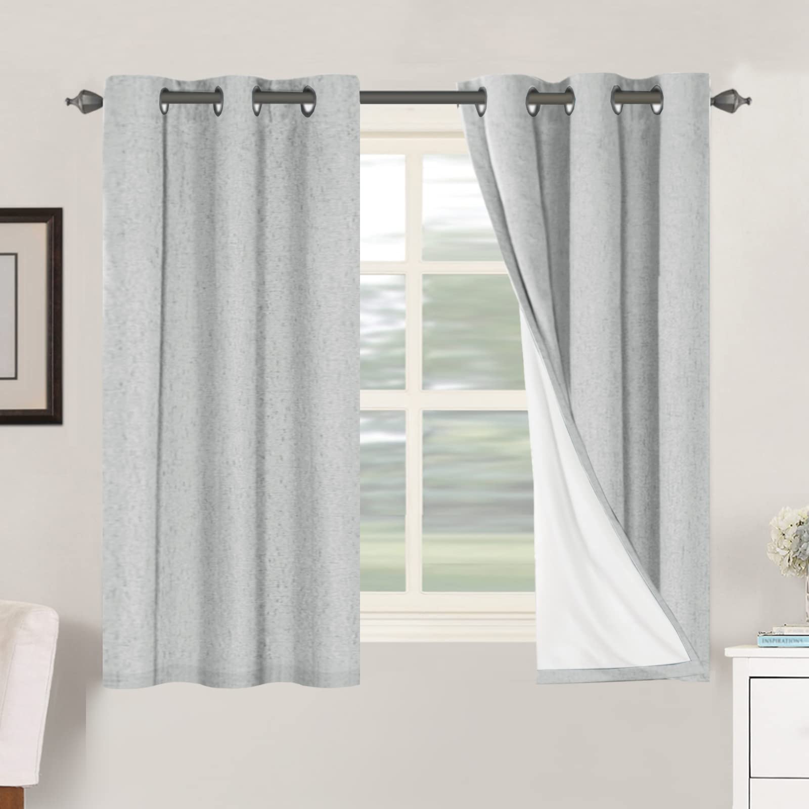 H.VERSAILTEX 100% Blackout Curtains Ivory, Linen Blackout Curtains 96 inch Curtains 2 Panel Set, Elegant Curtain for Bedroom Grommet Drapes for Living Room