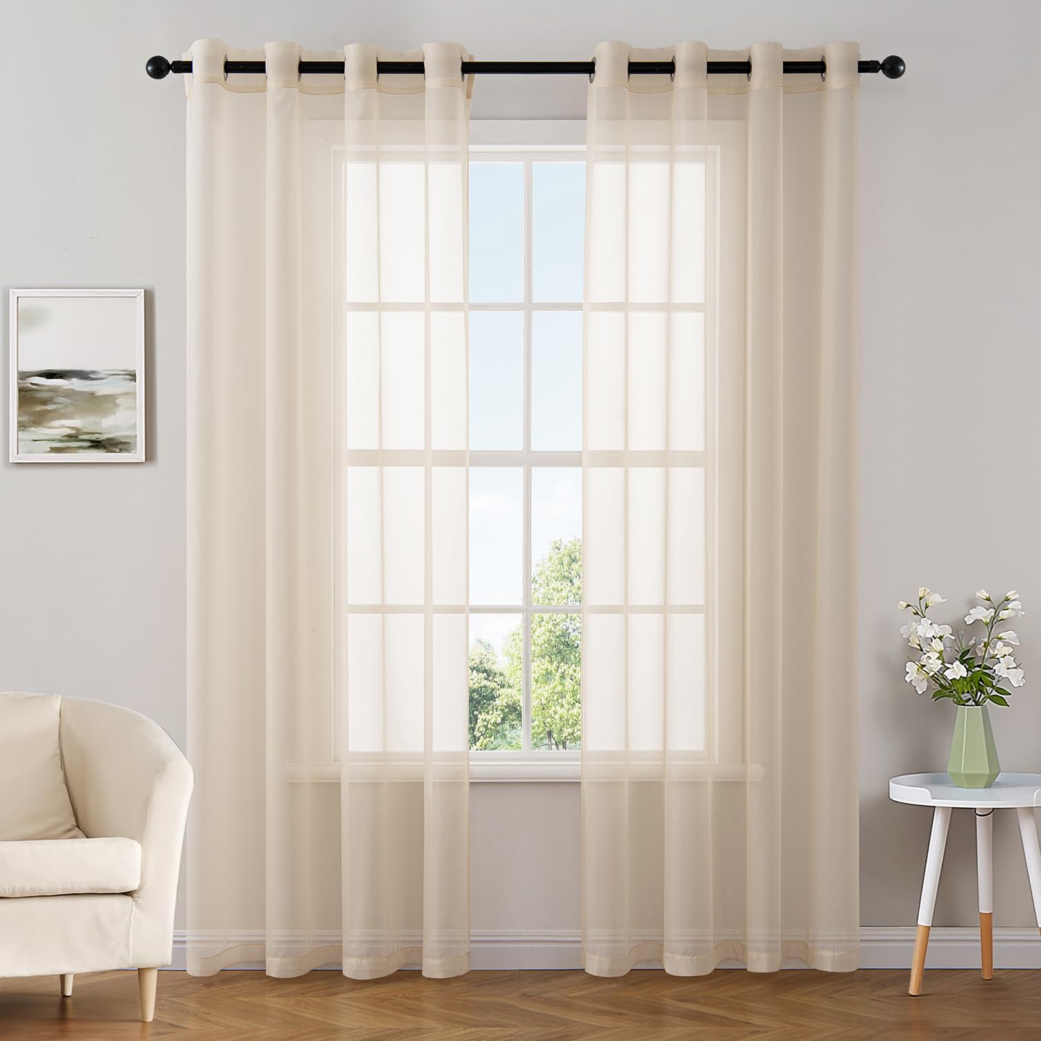 MIULEE Solid Color Sheer Curtains 84 Inches Long 2 Panels Set - Elegant Lightweight Grommet Light Filtering Window Voile Panels/Drapes/Treatment for Bedroom Living Room W42 x L84 Inch, White