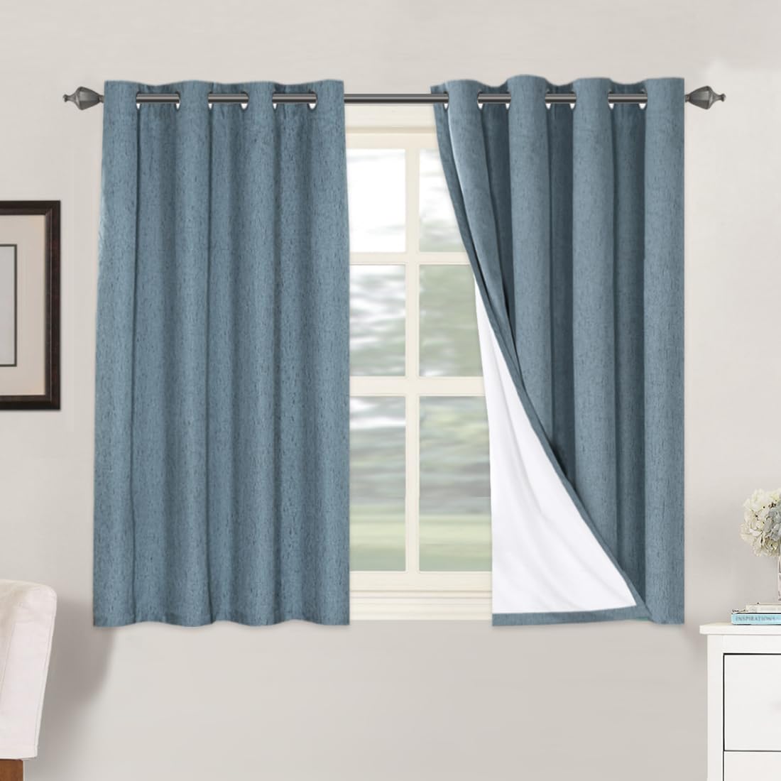 H.VERSAILTEX 100% Blackout Curtains Ivory, Linen Blackout Curtains 96 inch Curtains 2 Panel Set, Elegant Curtain for Bedroom Grommet Drapes for Living Room