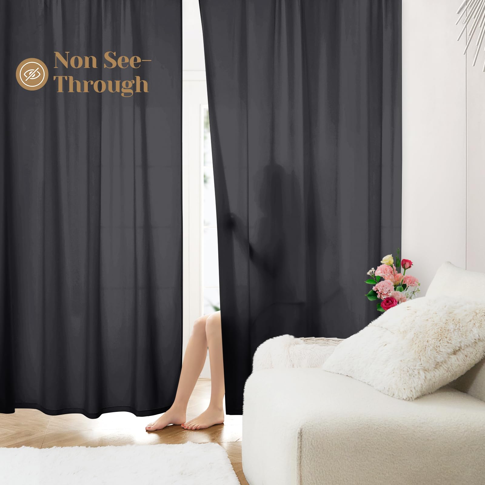 HOMEIDEAS Non-See-Through White Privacy Sheer Curtains 52 X 84 Inches Long 2 Panels Sheer Curtains Light Filtering Window Curtains Drapes for Bedroom Living Room